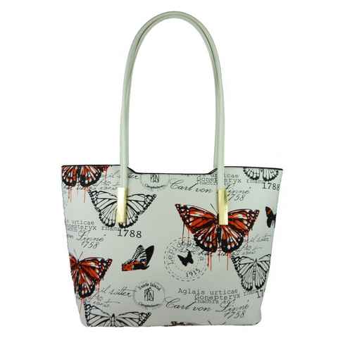 Taschen4life Henkeltasche große Damen Shopper Sommertasche Butterfly 1803, mehrfarbig im Vintage Stil, Schmetterling retro Motive, lange Henkel