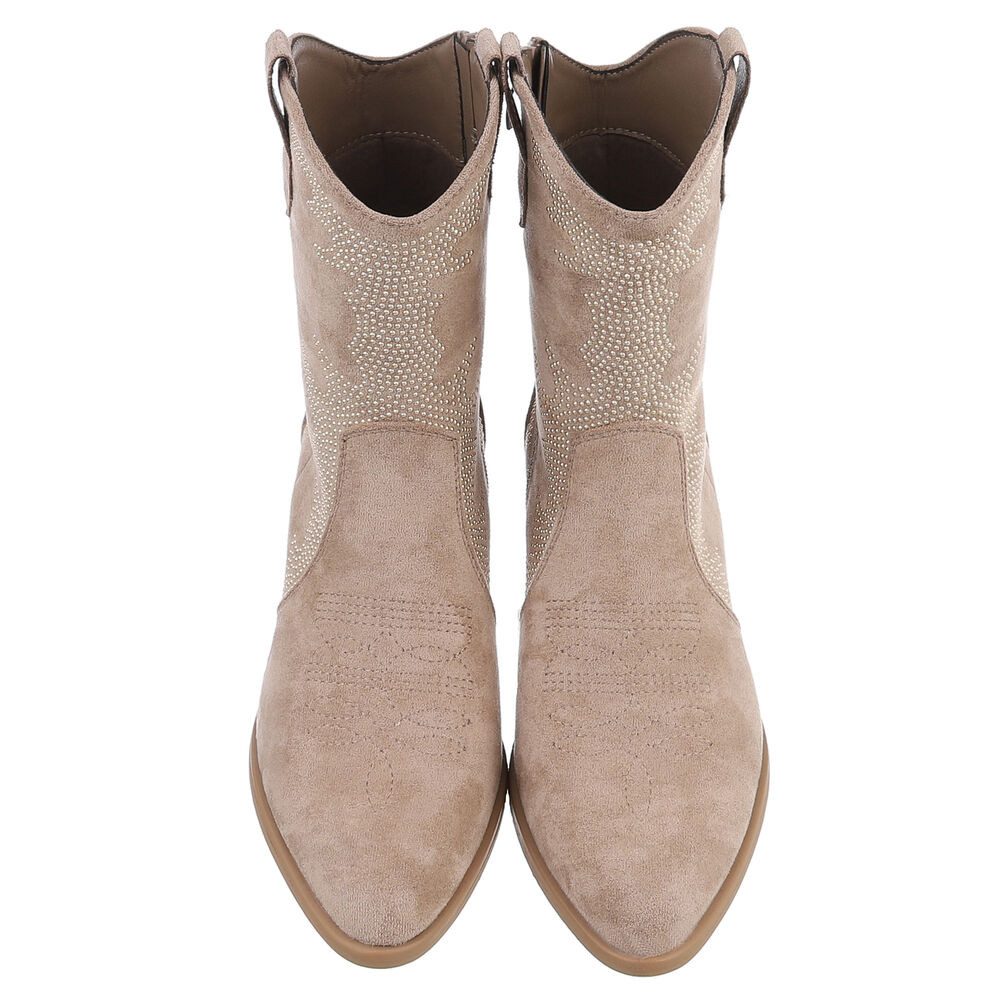 Ital-Design Damen Cowboyboots Western Westernstiefelette (88817500) Blockabsatz Stiefeletten in Hellbraun – Bild 4 von 5
