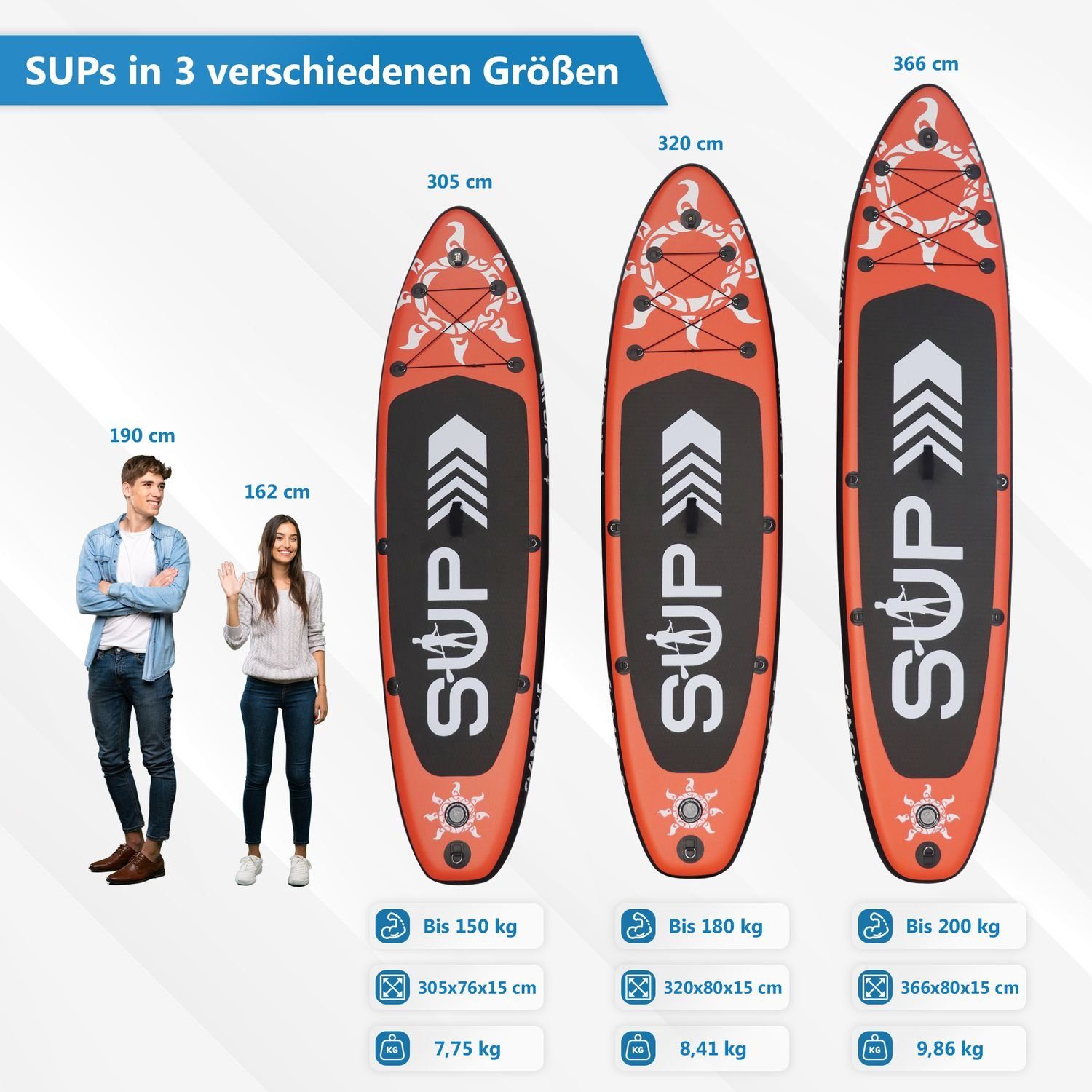 24Move SUP-Board Supboard Set, Premium Stand Up Paddleboard aufblasbar, inkl. Zubehör, Longboard, (Rucksack, Paddel, Action Cam ready, Doppelhub Pumpe, Sicherungsleine, 6 tlg), mit Drop Stich Technologie und Anti-Rutsch Oberfläche