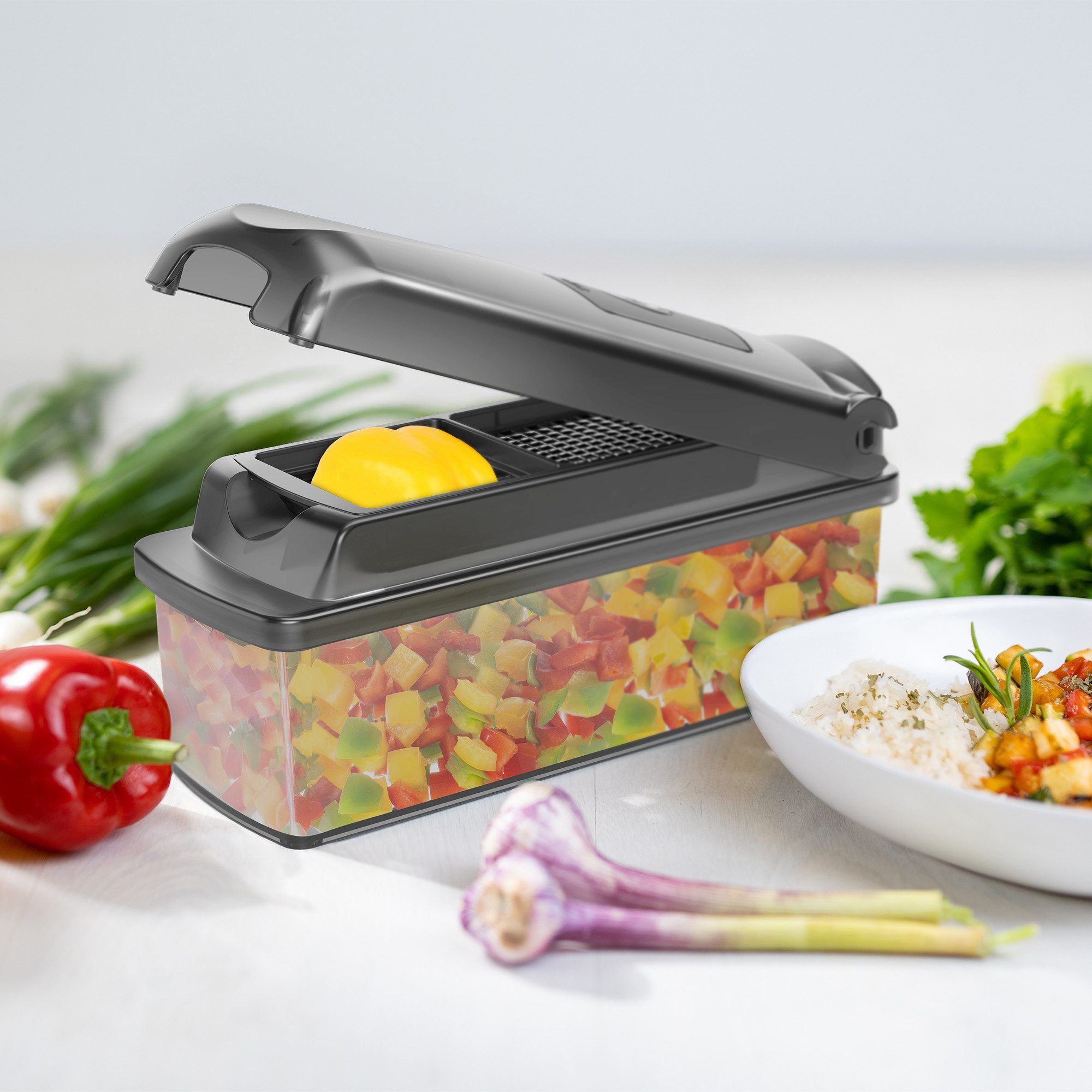 Genius Gemüseschneider Nicer Dicer Plus Jubiläums-Edition, Set 13-tlg., Zerkleiner mit XXL- Messereinsätze