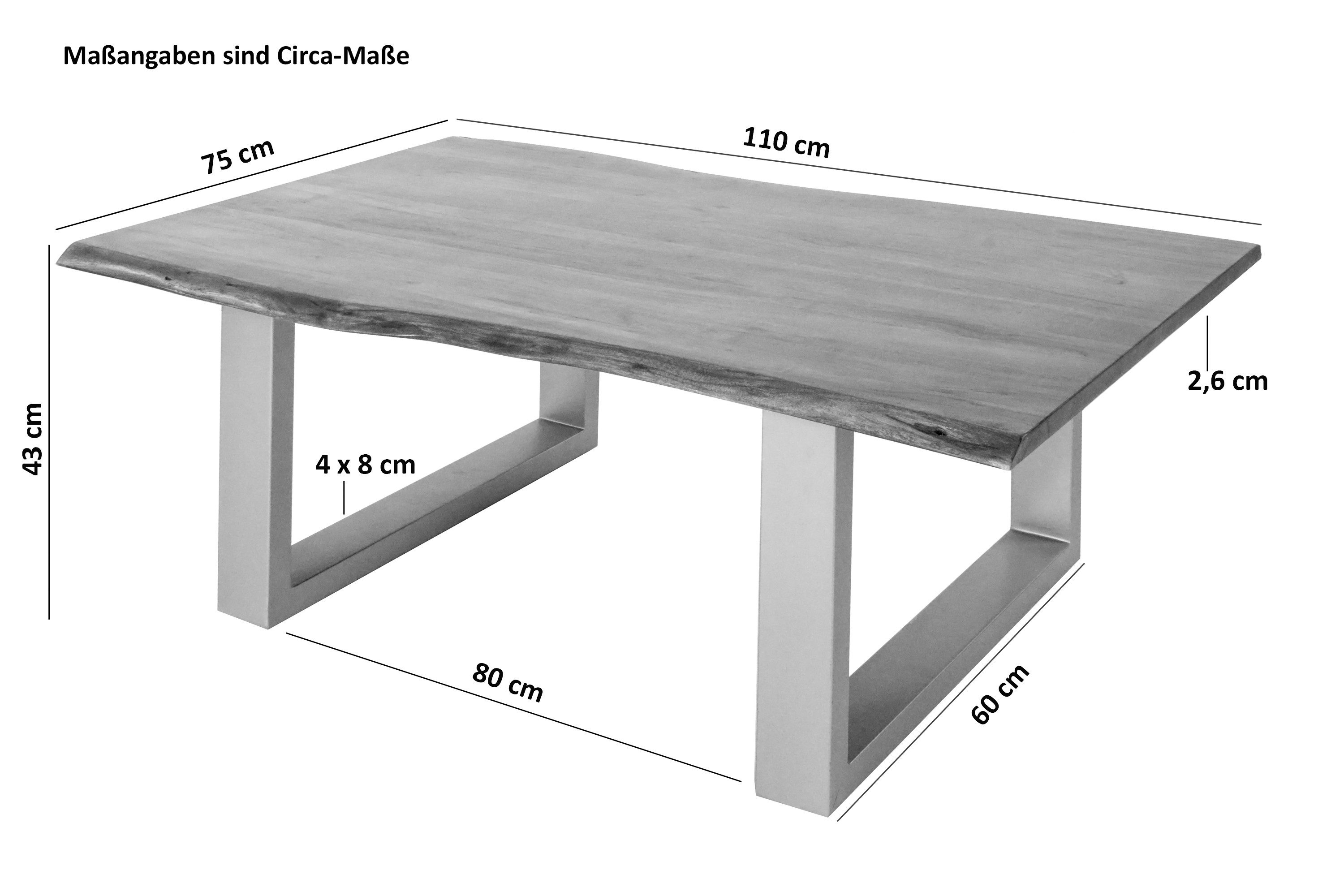 SAM® Couchtisch Galanta, Akazienholz, natur- oder nussbaumfarben, Baumkante, Metallgestell