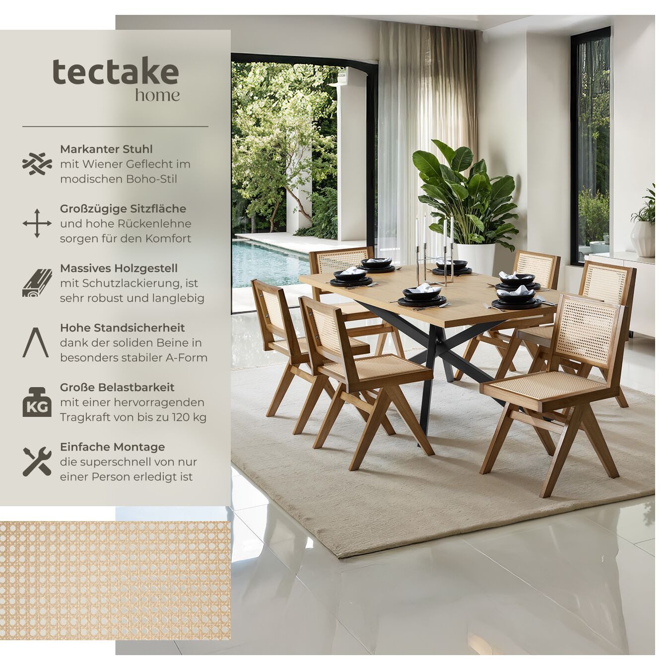 tectake Esszimmerstuhl Holzstuhl Lissy mit Wiener günstig online kaufen
