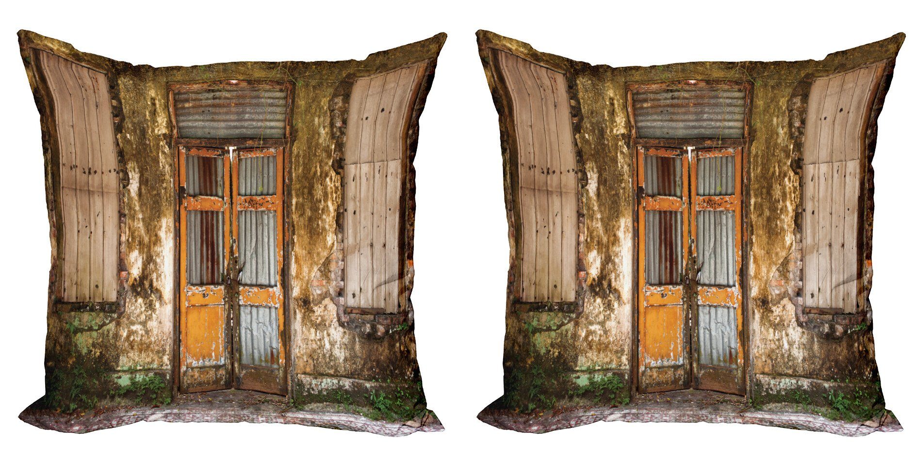Kissenbezüge Modern Accent Doppelseitiger Digitaldruck, Abakuhaus (2 Stück), Rustikal Grunge alte Tür