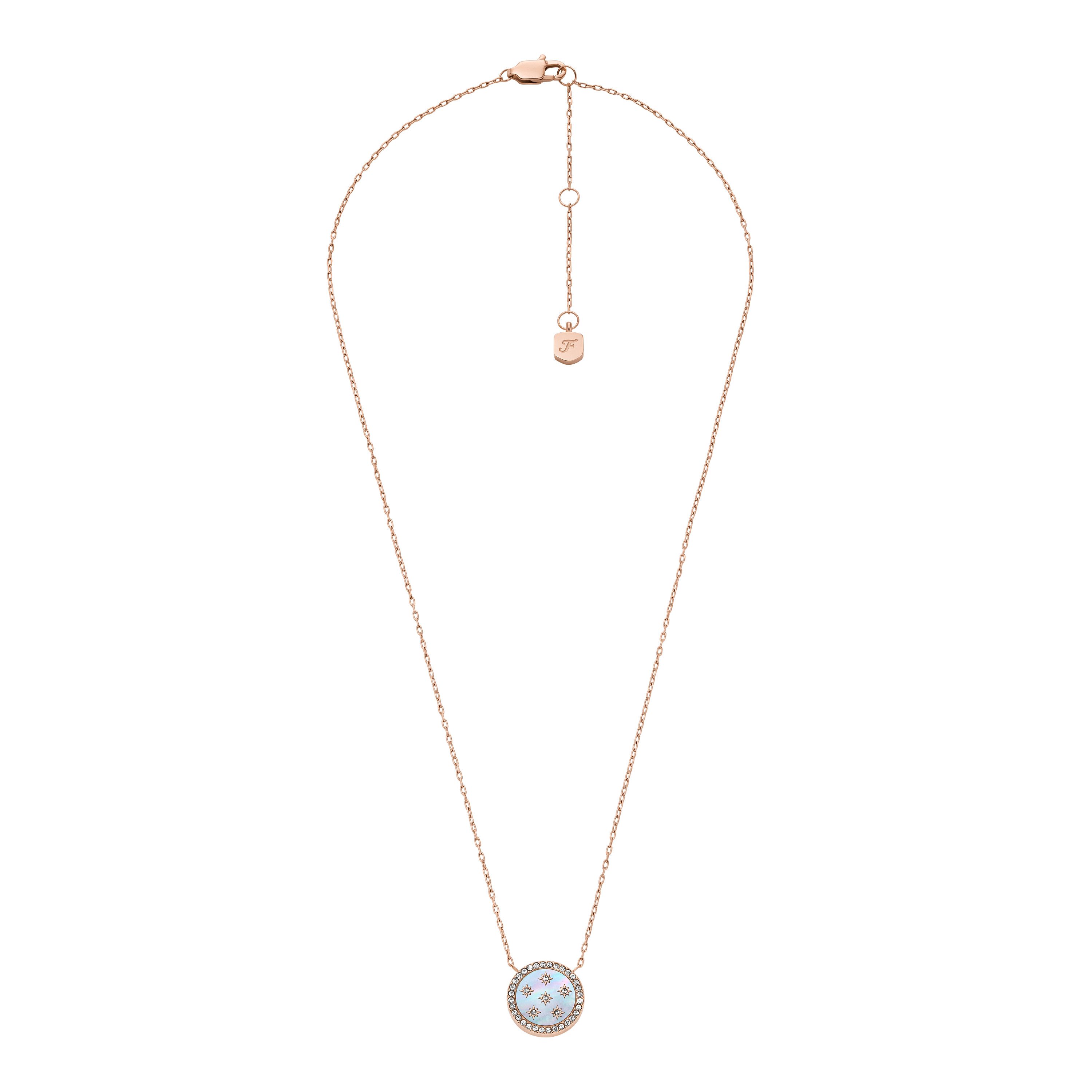 Fossil Kette mit Anhänger Schmuck Geschenk Edelstahl Halsschmuck MERRIT, mit Glasstein - mit Perlmutt