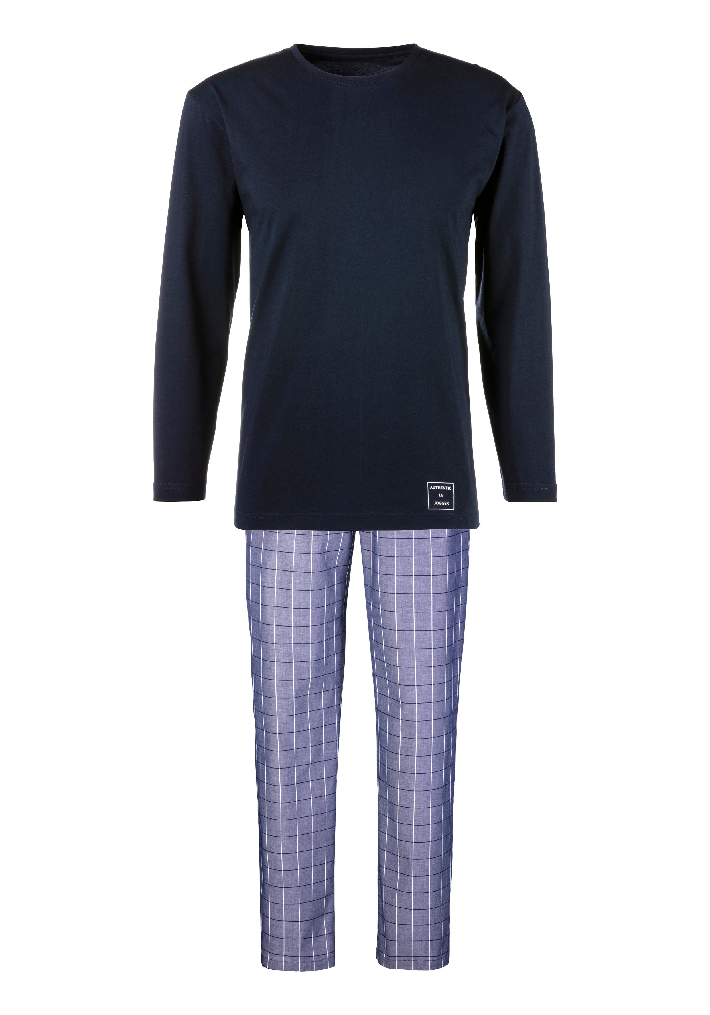 AUTHENTIC LE JOGGER Pyjama (2 tlg., 1 Stück) mit karierter Webhose navy-grau-kariert
