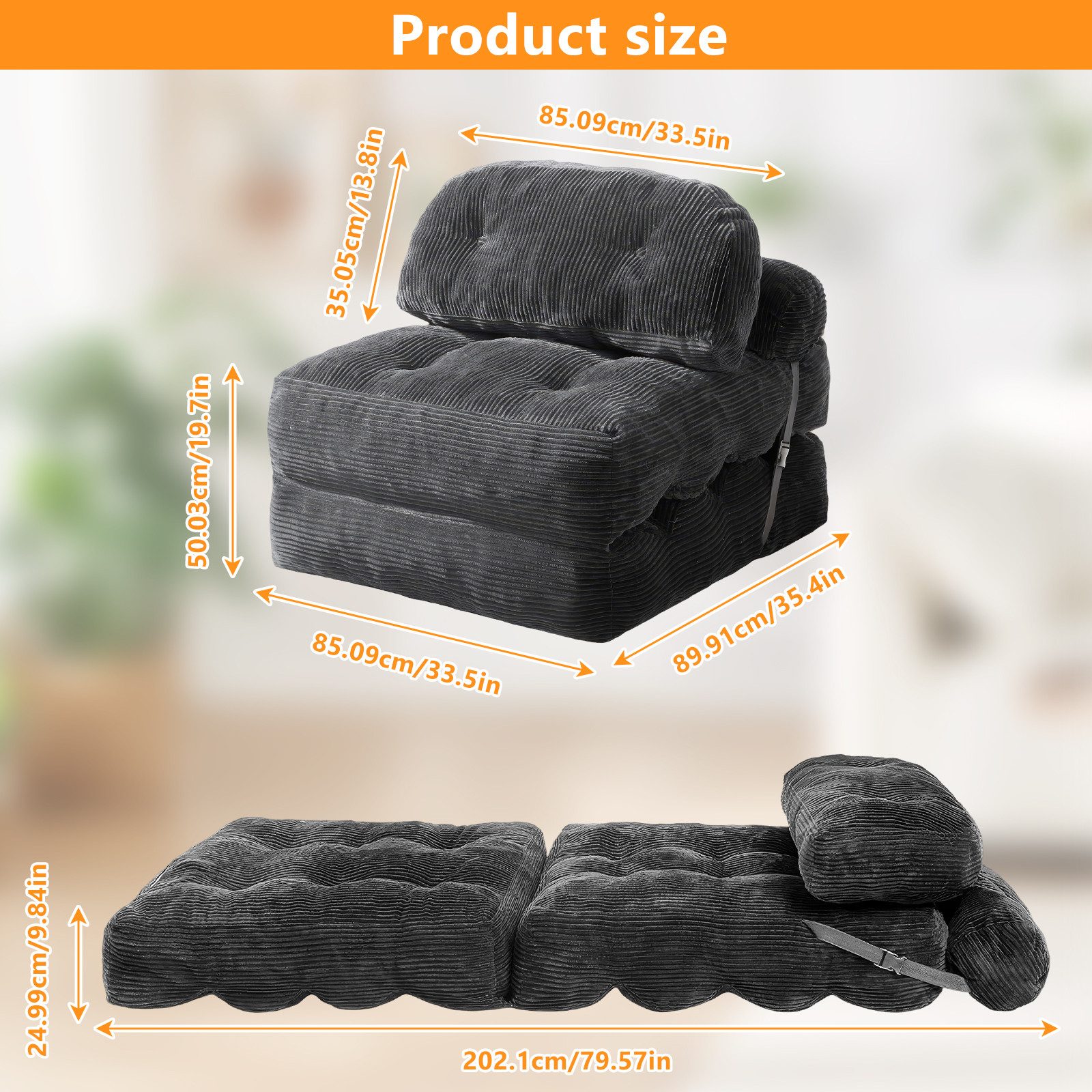 BlingBin Schlafsofa Schlafsessel Klappsofa 1-Sitzer mit Bettfunktion, 1 Teile, Schaumstoffflocken-Füllung, platzsparend