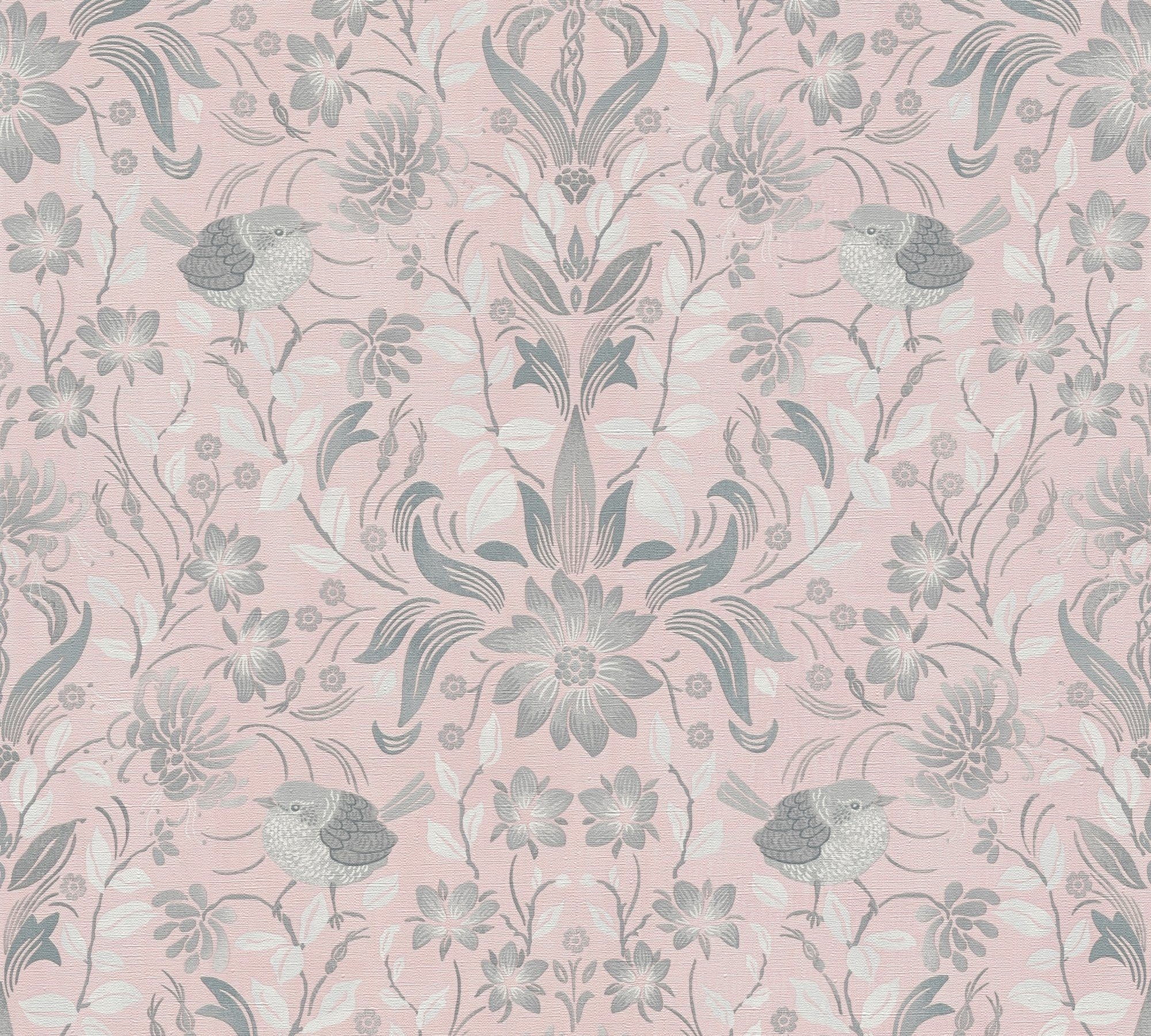 A.S. Création Vliestapete Landhaustapete mit Vögeln, leicht strukturiert, matt, gemustert, neutral, (1 St), Florale Tiertapete Tapeten Wohnzimmer Schlafzimmer Küche Design Optik