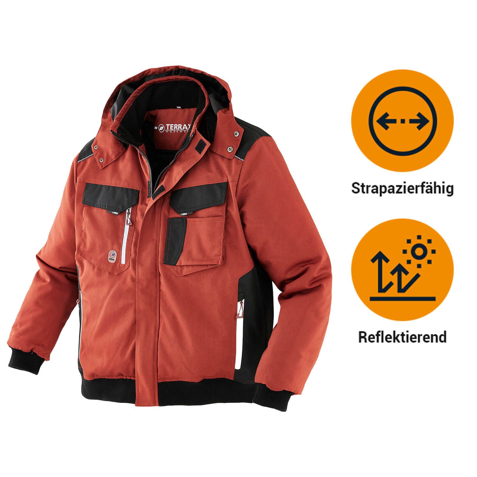 Terrax Workwear Arbeitsjacke Wattierte Pilotenjacke Herren Pilotenjacke mit Stehkragen und reflektierenden Details