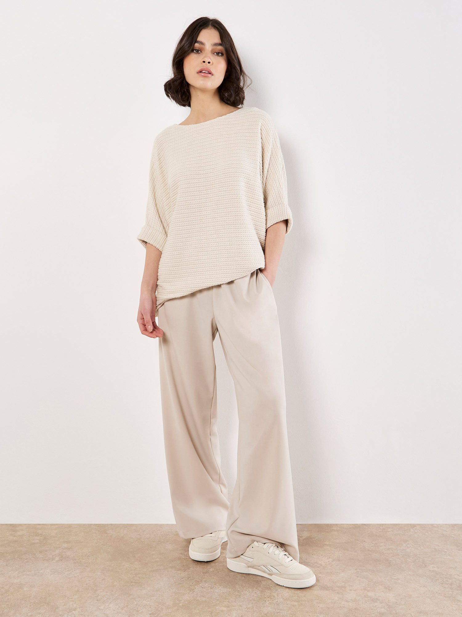 Apricot Fledermausshirt Oversized Top mit Zopfmuster