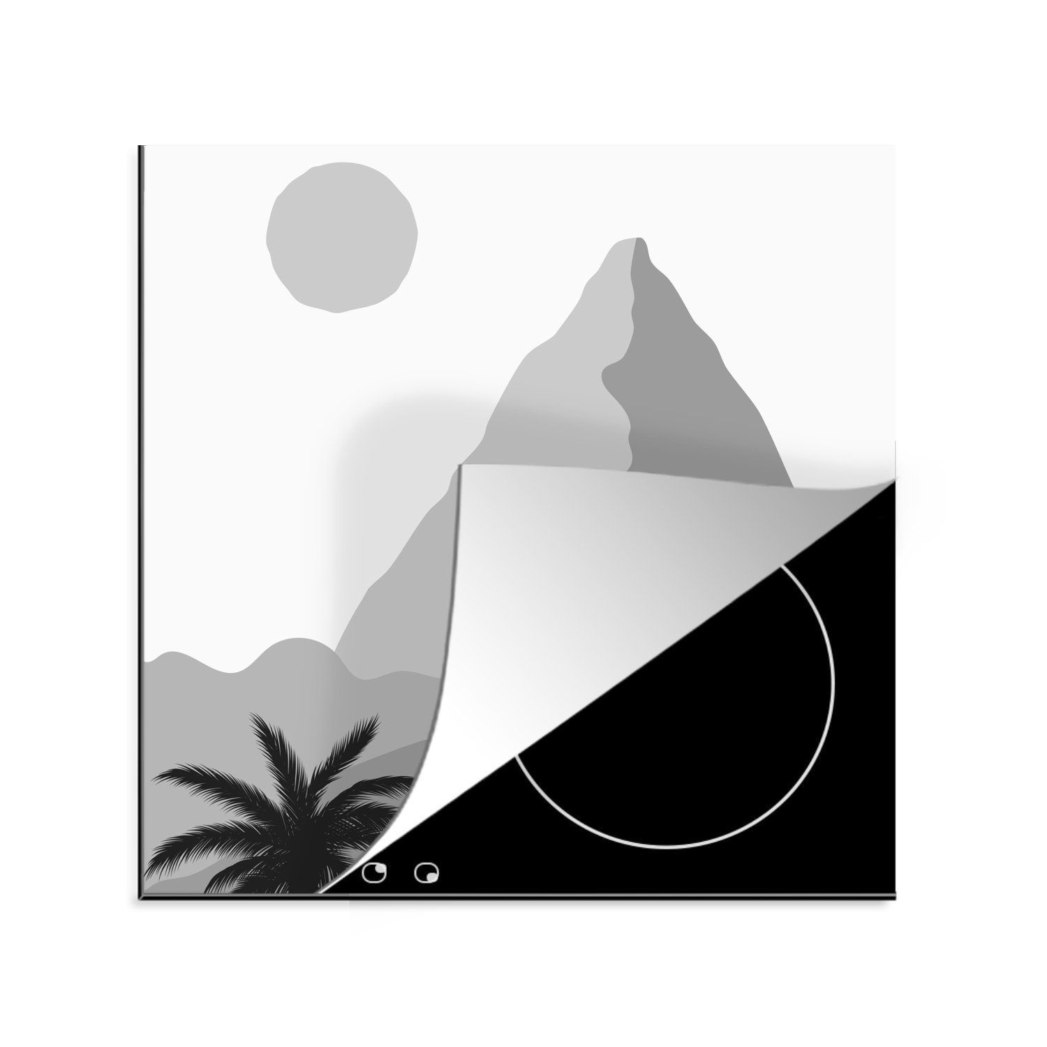 MuchoWow Herdblende-/Abdeckplatte Illustration - Pyramide - Schwarz - Weiß, Vinyl, (1 tlg), 78x78 cm, Ceranfeldabdeckung, Arbeitsplatte für küche