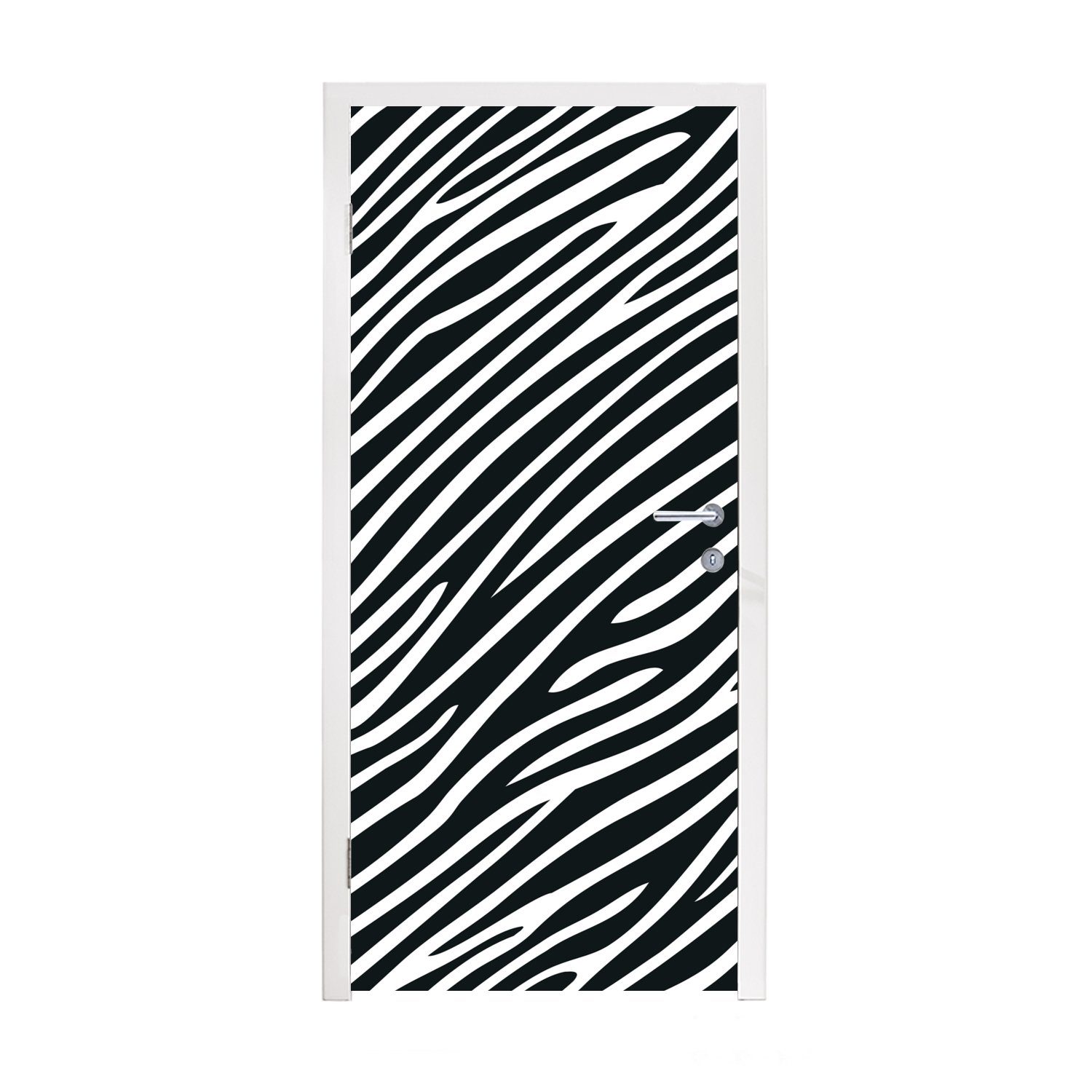 MuchoWow Türtapete Tiermuster - Zebra - Schwarz, Matt, bedruckt, (1 St), Fototapete für Tür, Türaufkleber, 75x205 cm