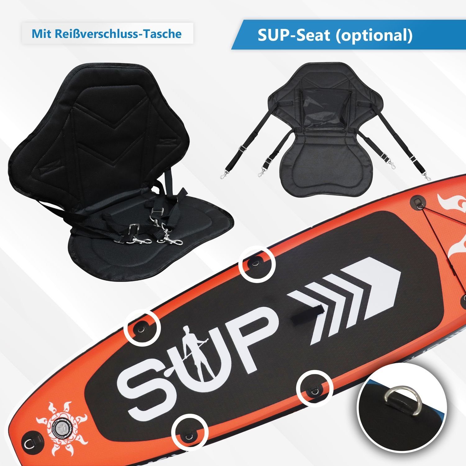 24Move SUP-Board Supboard Set, Premium Stand Up Paddleboard aufblasbar, inkl. Zubehör, Longboard, (Rucksack, Paddel, Action Cam ready, Doppelhub Pumpe, Sicherungsleine, 6 tlg), mit Drop Stich Technologie und Anti-Rutsch Oberfläche