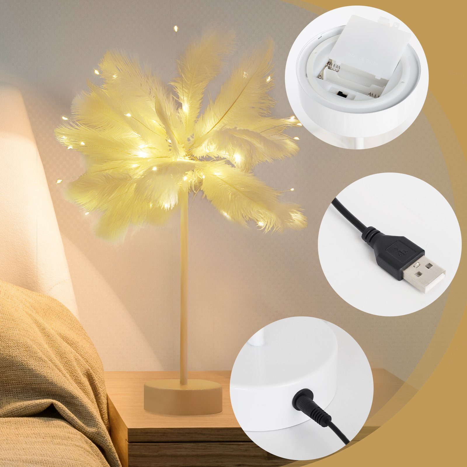 Tischlampe Feather Warmweiß LED Weihnachtsdeko Weihnachtsbeleuchtung LED-Lichterkette Salcar