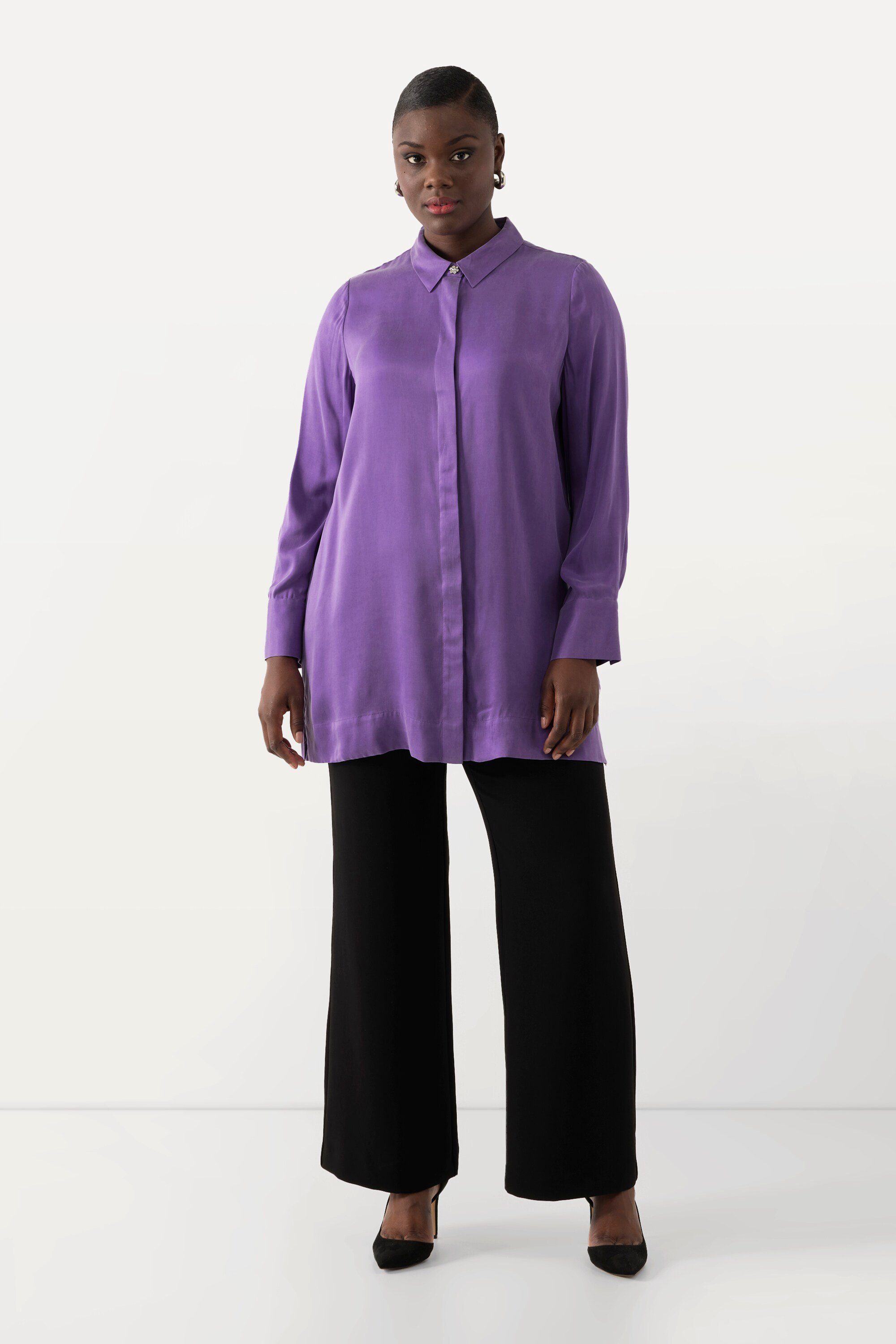 Hemdbluse Bluse Cupromix Hemdkragen Langarm