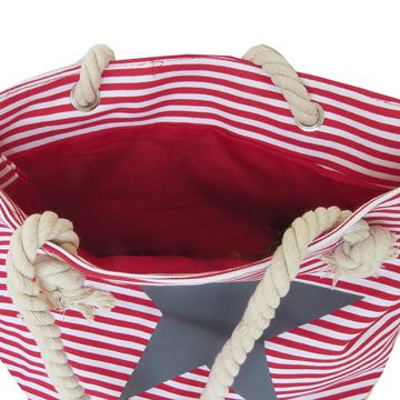 Sonia Originelli Umhängetasche Strandtasche maritim gestreift Sternprint Seilkordeln Shopper, kleine Innentasche mit Reißverschluss