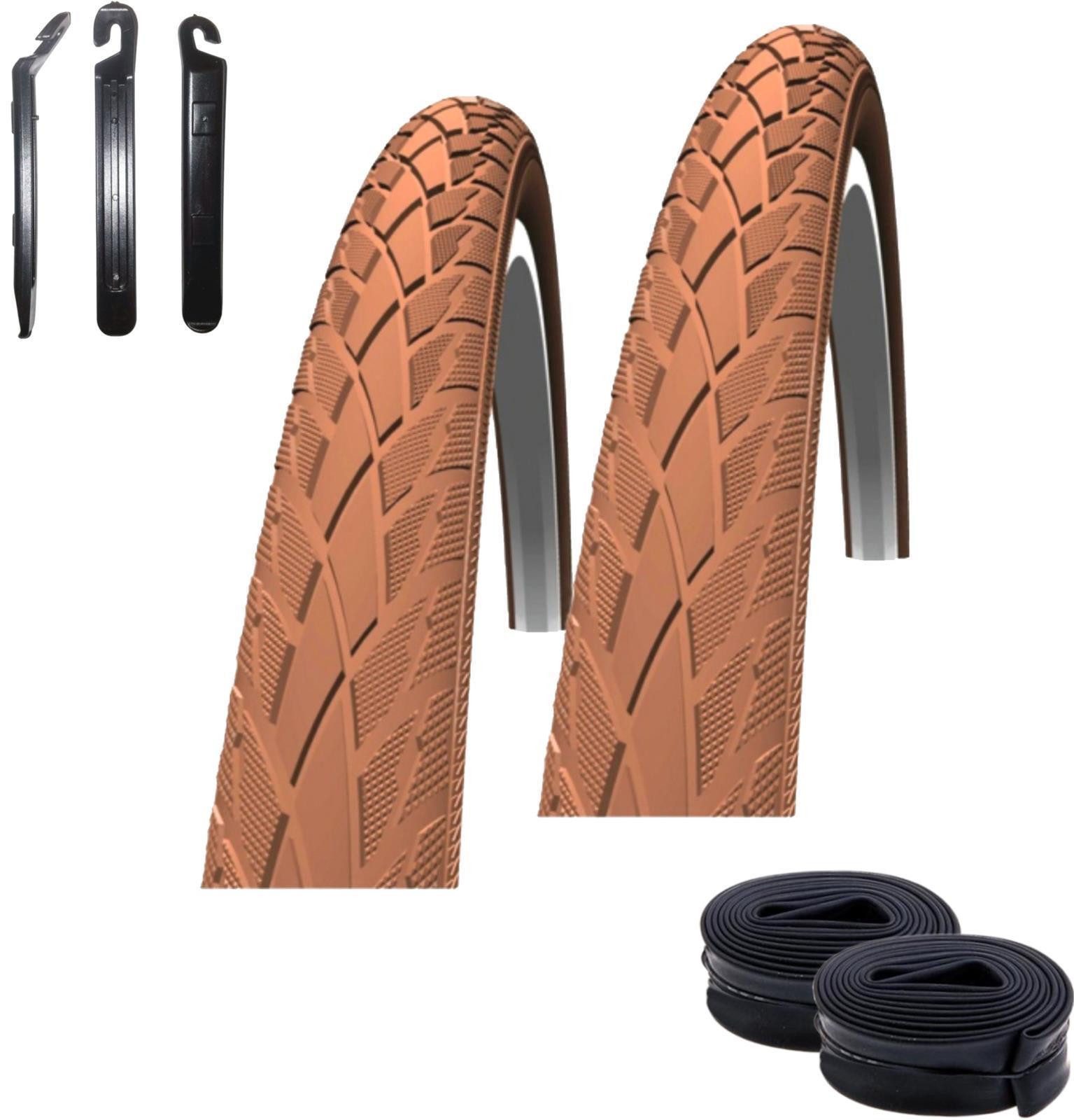 maxxi4you Fahrradreifen 2 x Schwalbe Road Cruiser 28 x 1,60 Braun/Reflex + 2 x AV17 inkl. RH