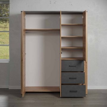 trendteam Kleiderschrank FOLLOW, H 212 cm, Artisan Eiche Dekor, Matera Dekor, 3 Türen, 3 Schubladen