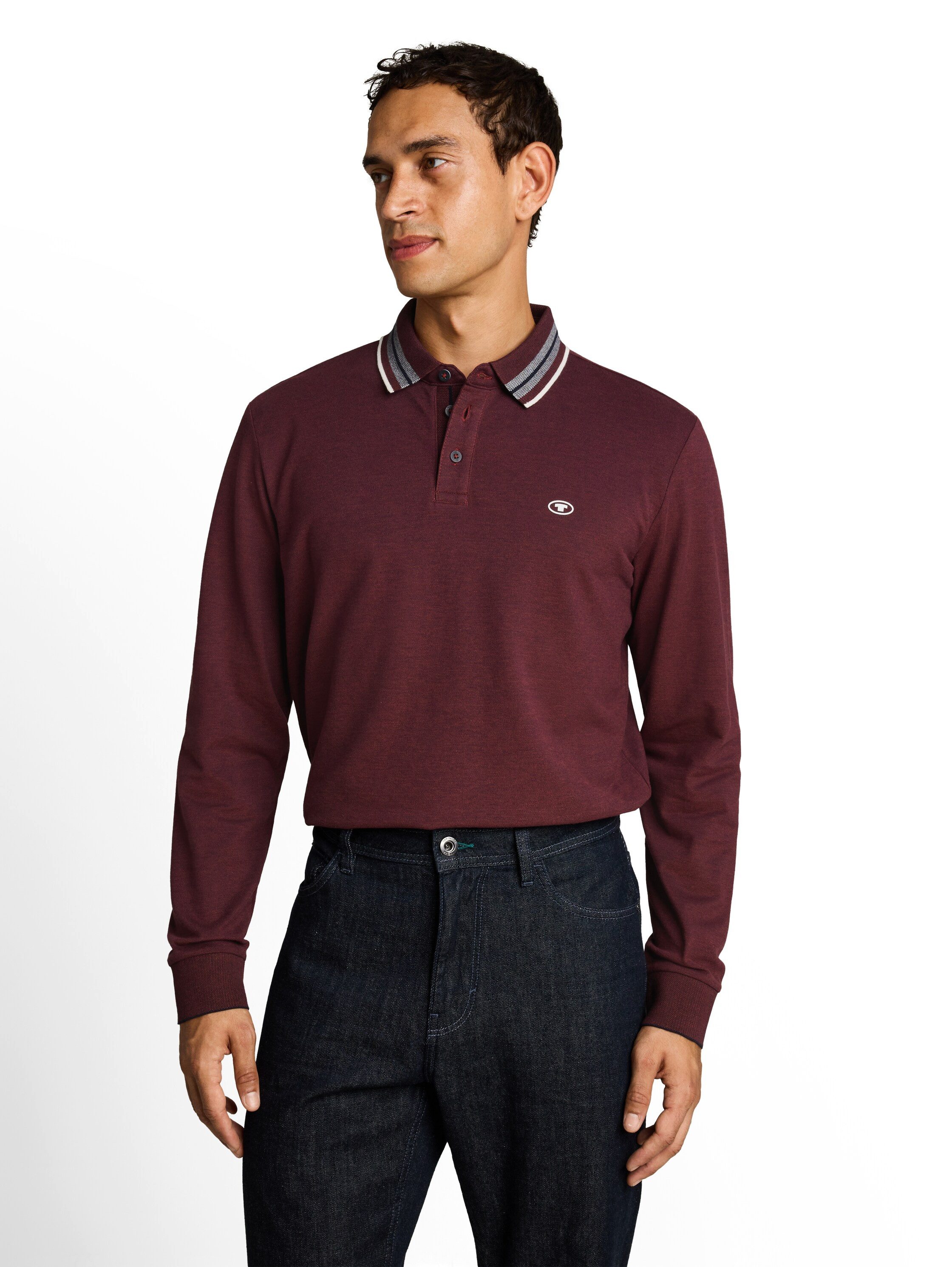 TOM TAILOR Langarm-Poloshirt mit Logostickerei / Stretch