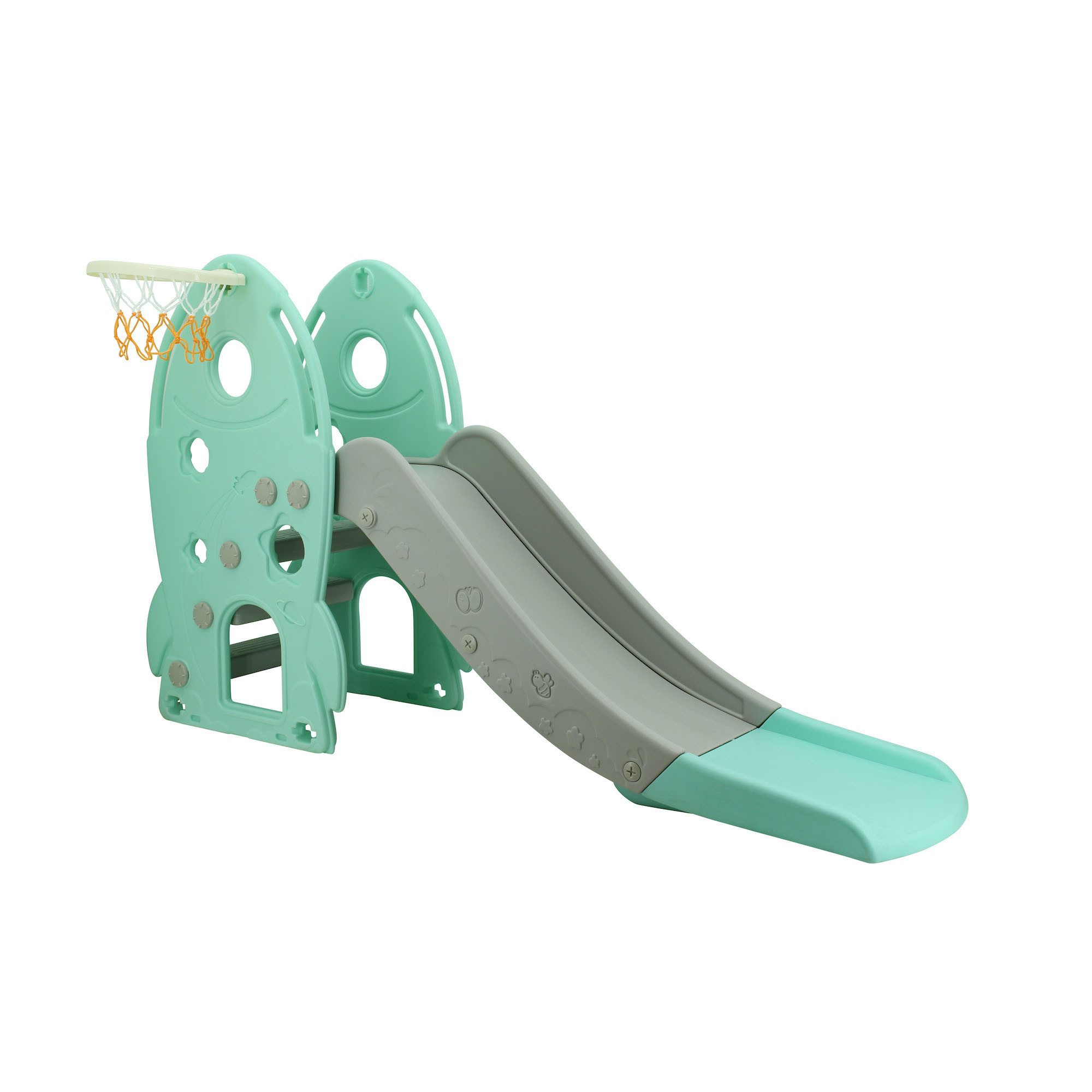 Sweety-Toys Indoor-Rutsche freistehende Kinder Rutsche im Raketendesign türkis mit Basketballkorb