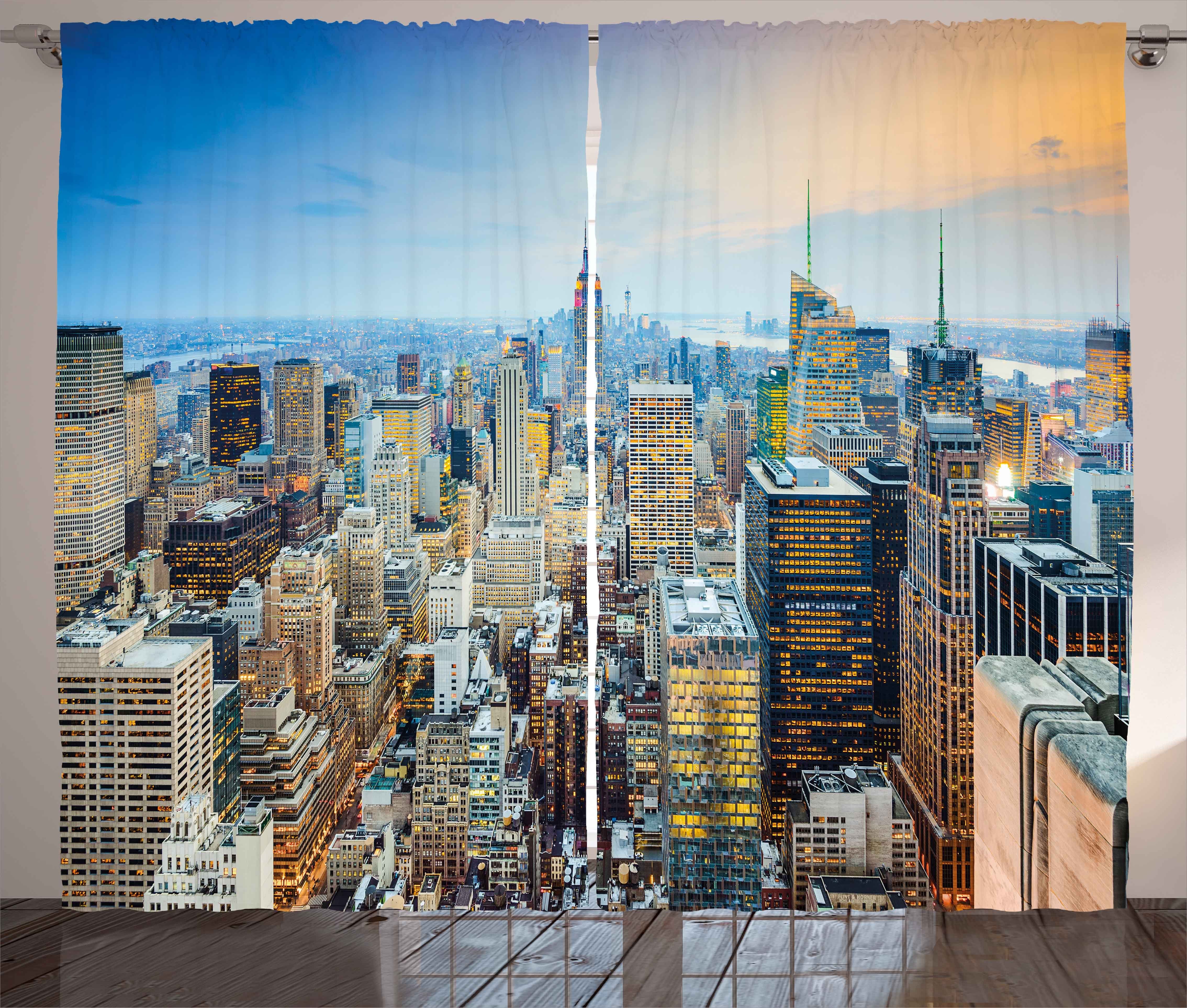 Gardine Schlafzimmer Kräuselband Vorhang mit Schlaufen und Haken, Abakuhaus, Städtisch Luftaufnahme New York City
