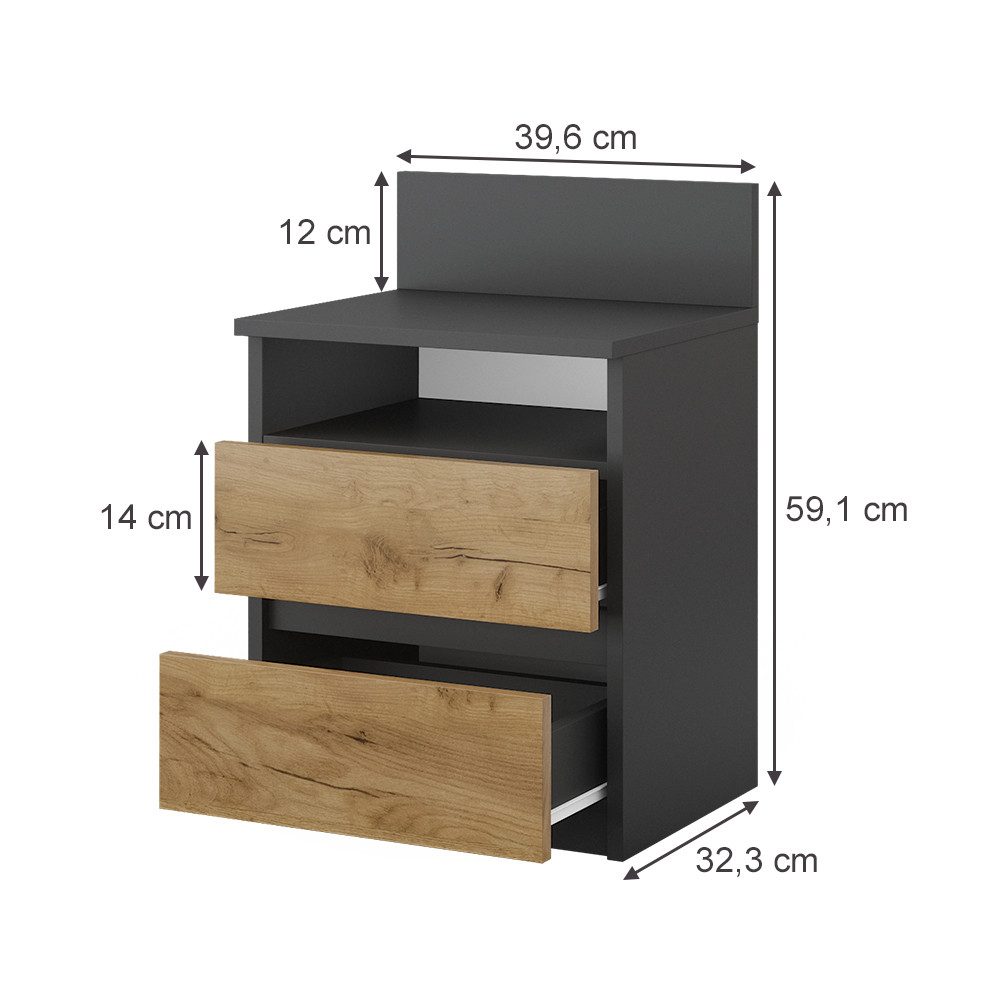 Vicco Nachtschrank Monty, Anthrazit/Goldkraft Eiche, 2er Set (2-St)