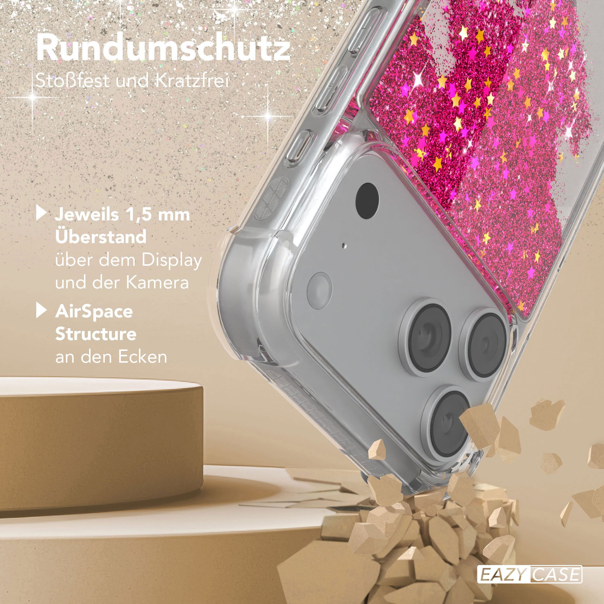EAZY CASE Handyhülle Liquid Glittery Case für Apple iPhone 17 Pro Max 6,9 Zoll, Glitzerhülle Shiny Slimcover stoßfest Durchsichtig Bumper Case Pink – Bild 5 von 5