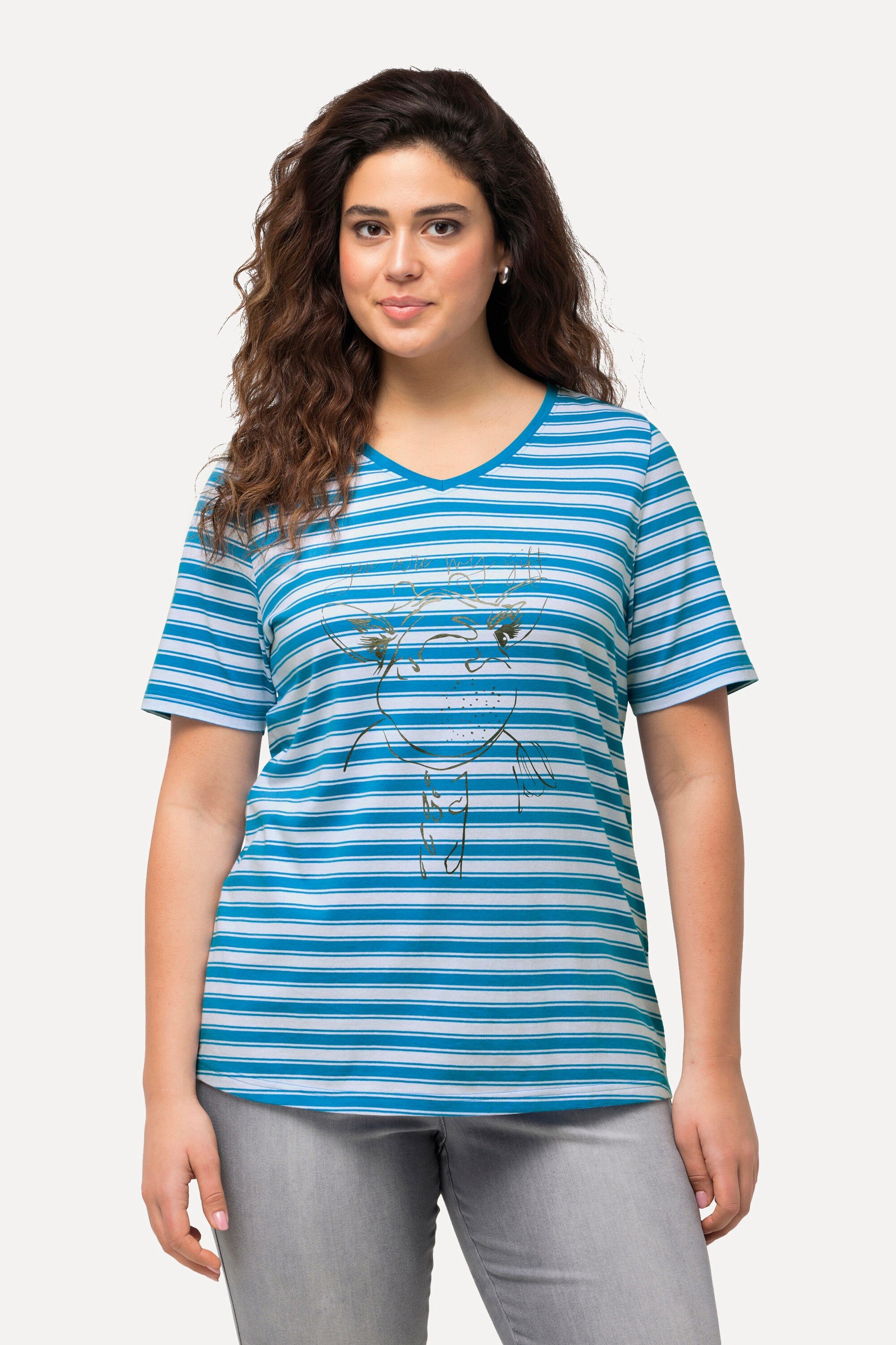 Ulla Popken T-Shirt T-Shirt Ringel Metallic-Tiermotiv günstig online kaufen