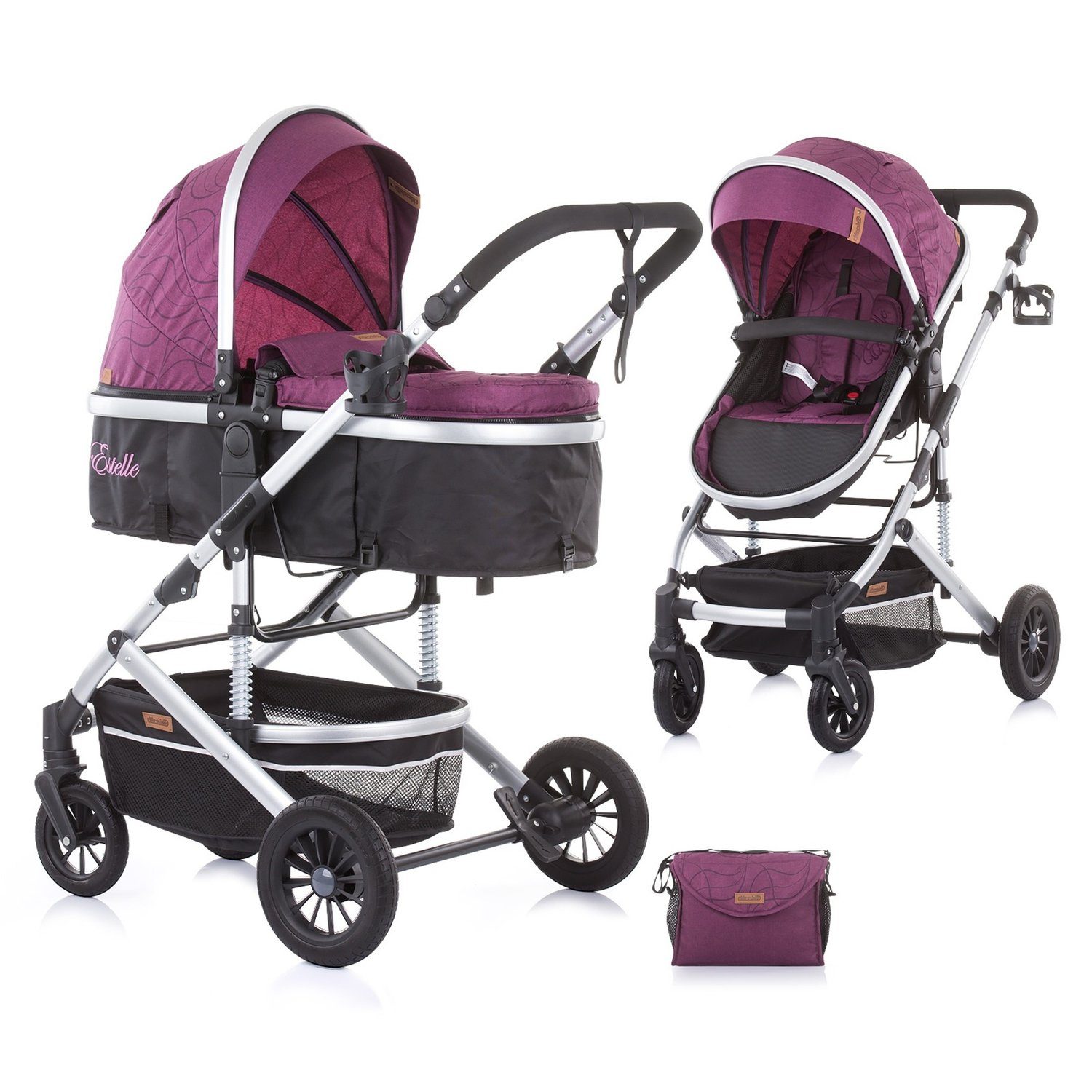 Chipolino Kombi-Kinderwagen Kombikinderwagen 2 in 1 Estelle, Babywanne Sportsitz verstellbar lila