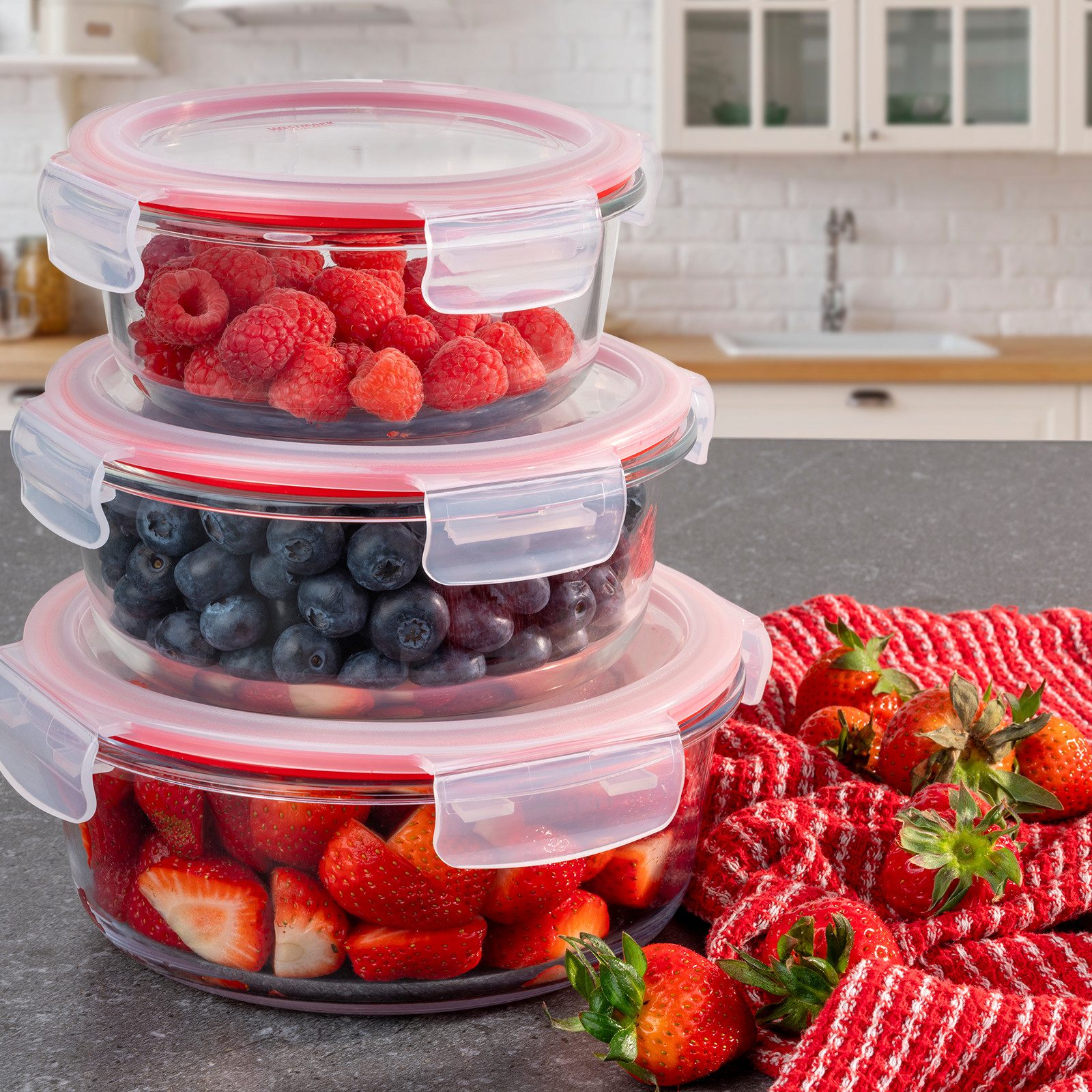 WESTMARK Frischhaltedose Glas-Frischhaltedose, 650 ml, rund, Borosilikatglas, Polyprophylen (PP), Silikon, (1-tlg), mikrowellen- und ofenfest