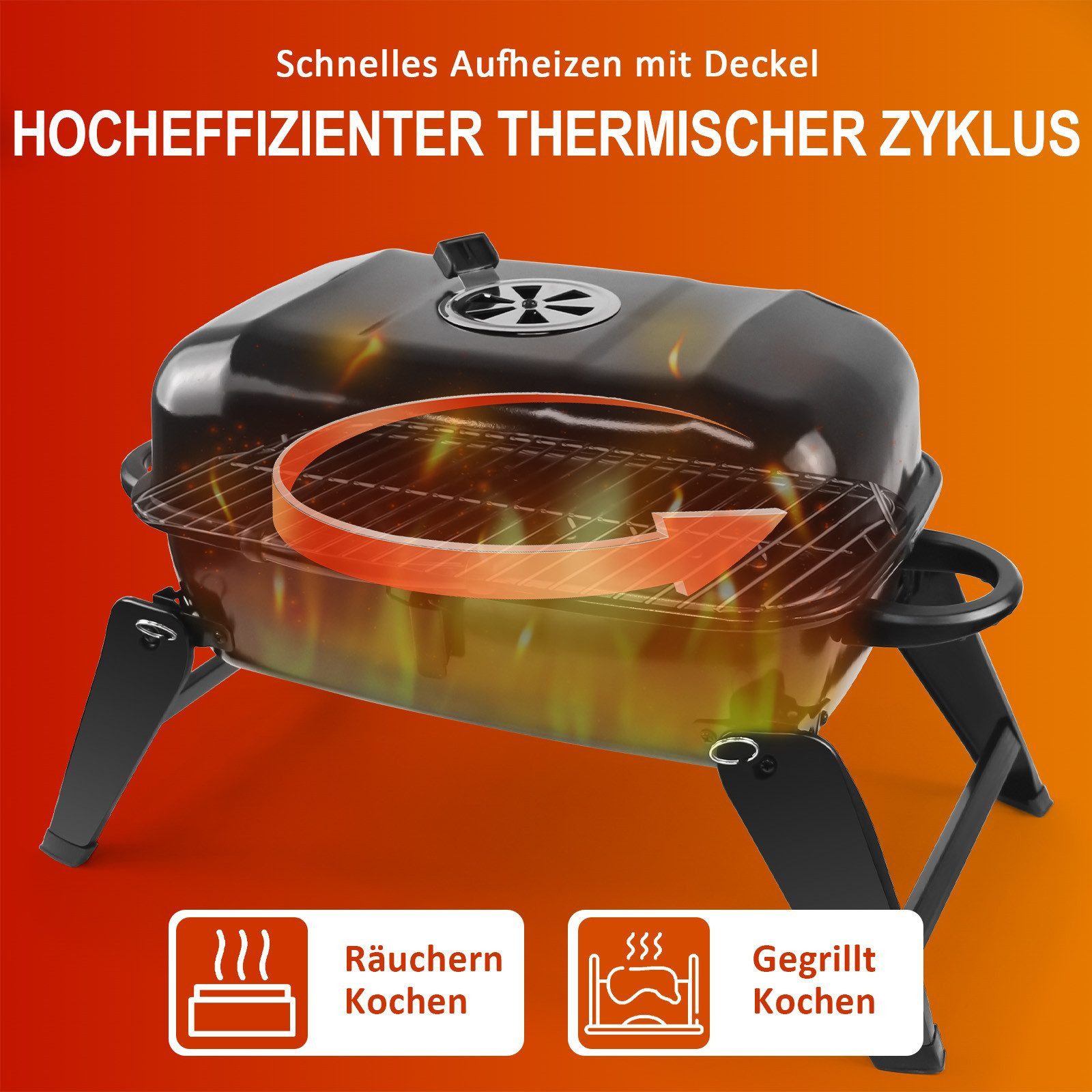 SunJas Holzkohlegrill K-4528BK mit Deckel Beide Grillflächen, Campinggrill Klappgrill Picknickgrill Tragbar Garten BBQ Grill