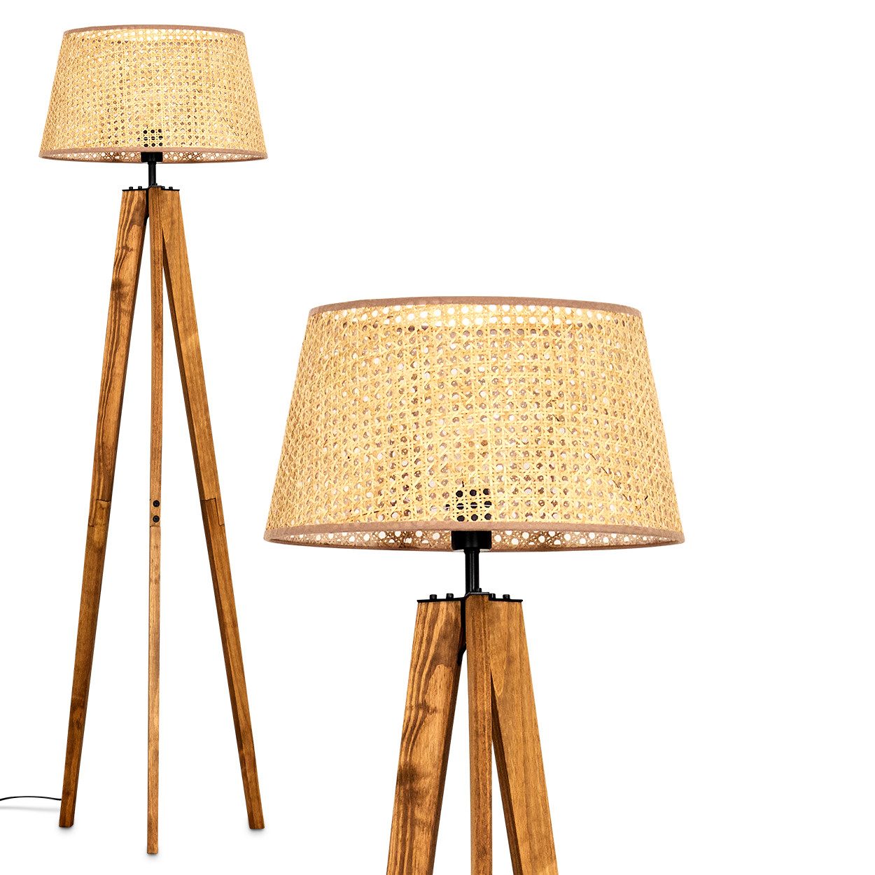 Stehlampe Stehlampe aus Holz/Metall/Wiener Geflecht/Rattan in Natur/Schwarz