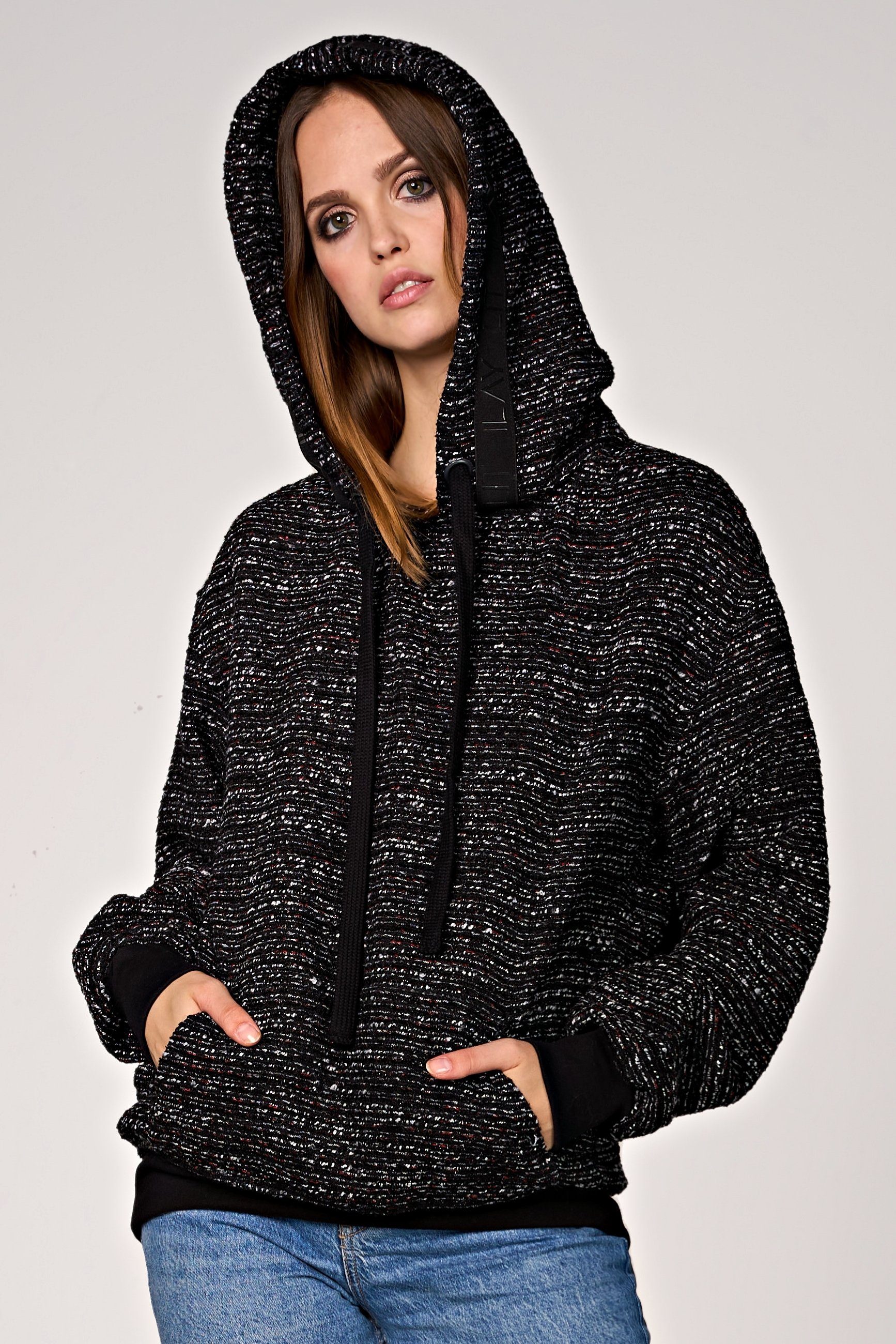 ILAY Lit Kapuzenpullover Bouclé Hoodie Lima, Schwarz