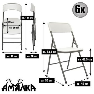 AMANKA Sitzgruppe Garten Sitzgruppe 120 cm Tisch mit 6 Stühlen Set, Klappbare Essgruppe Weiß