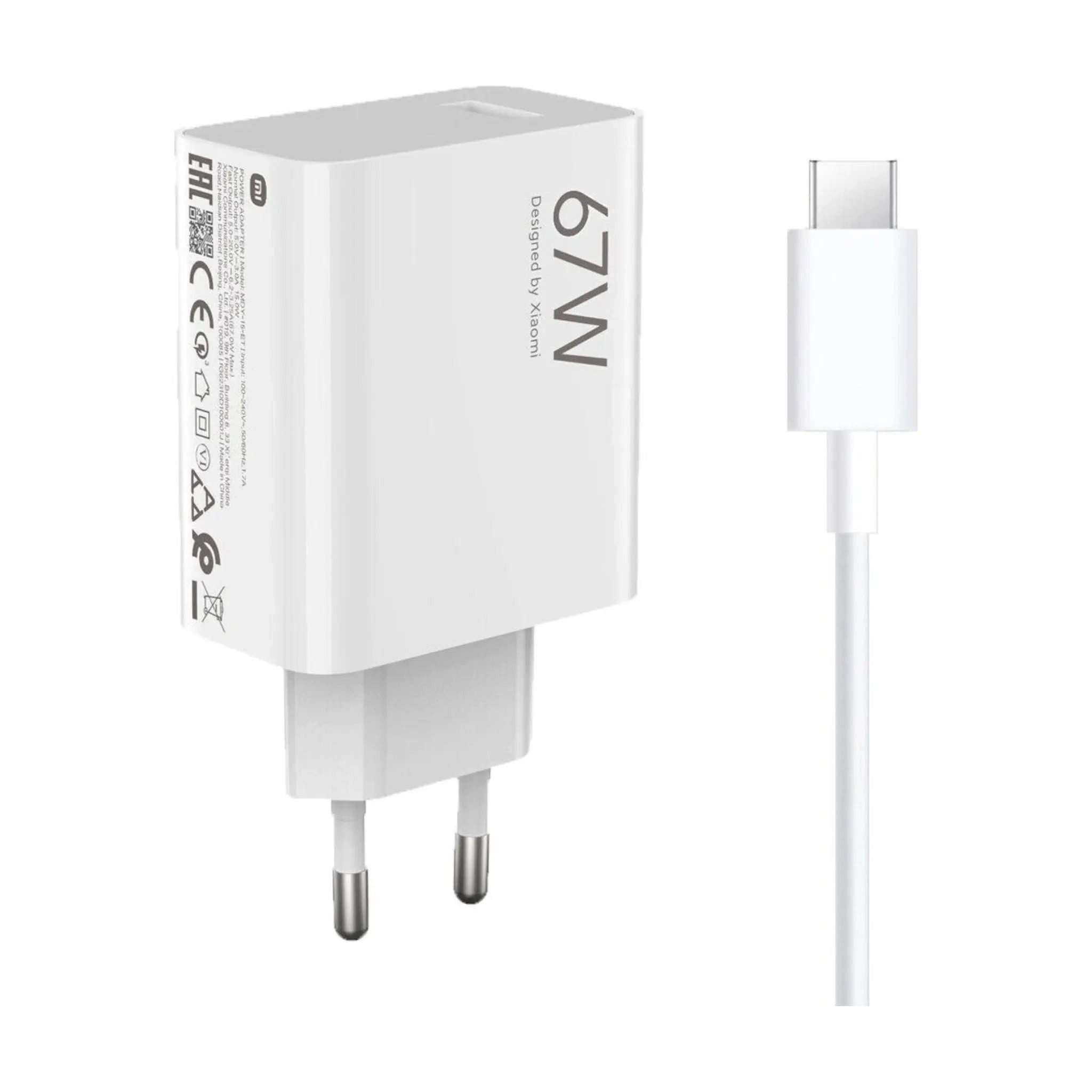 Xiaomi MDY-12 Ladegerät 67W inkl. Ladekabel USB-C Weiß Smartphone-Ladegerät (Schnellladeadapter Netzteil Kabellänge 1 Meter)