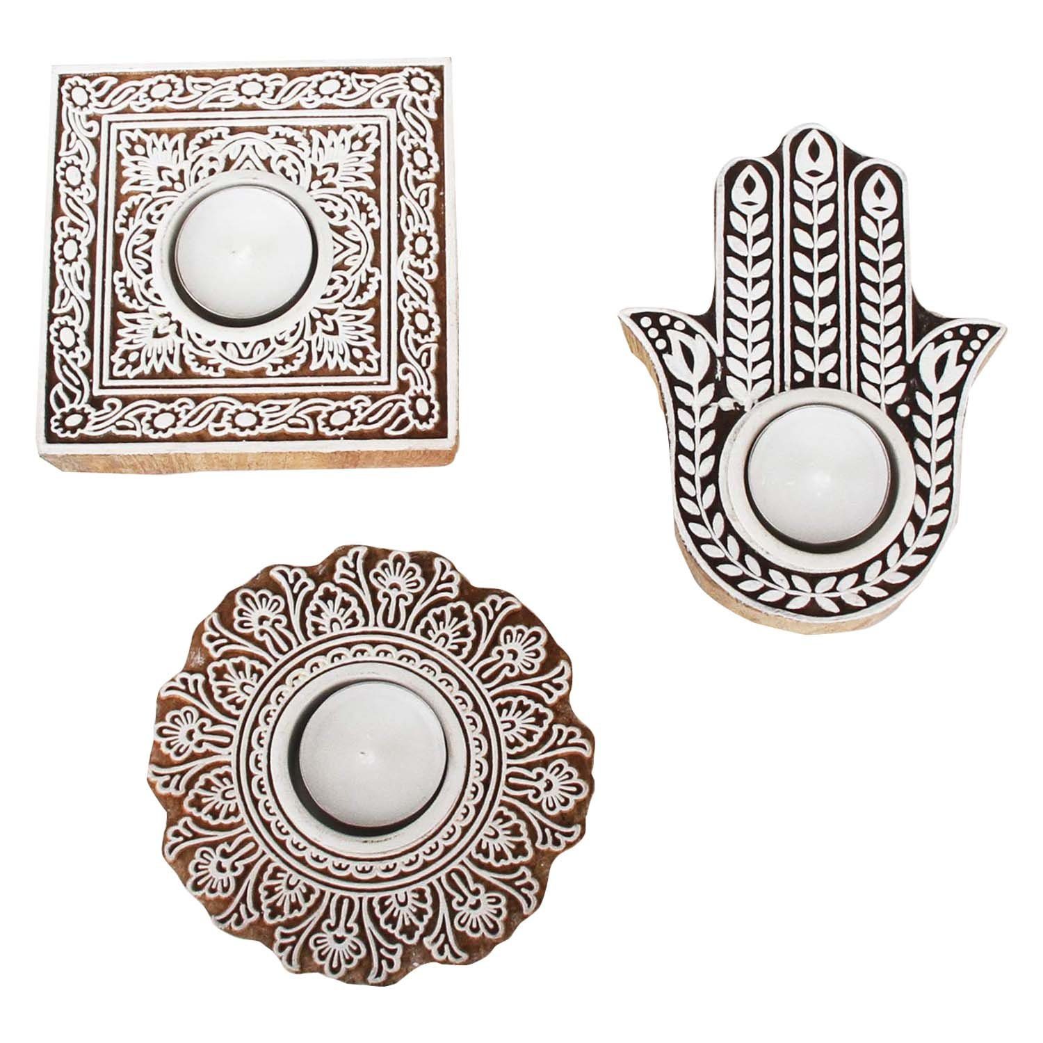 Casa Moro Настольные лампы Orientalische Настольные лампы Sahra aus Echtholz handgeschnitzt (3er Set Торшеры Dekoration, 3 St., Ramadan Deko Торшеры), Handbemalt RK210