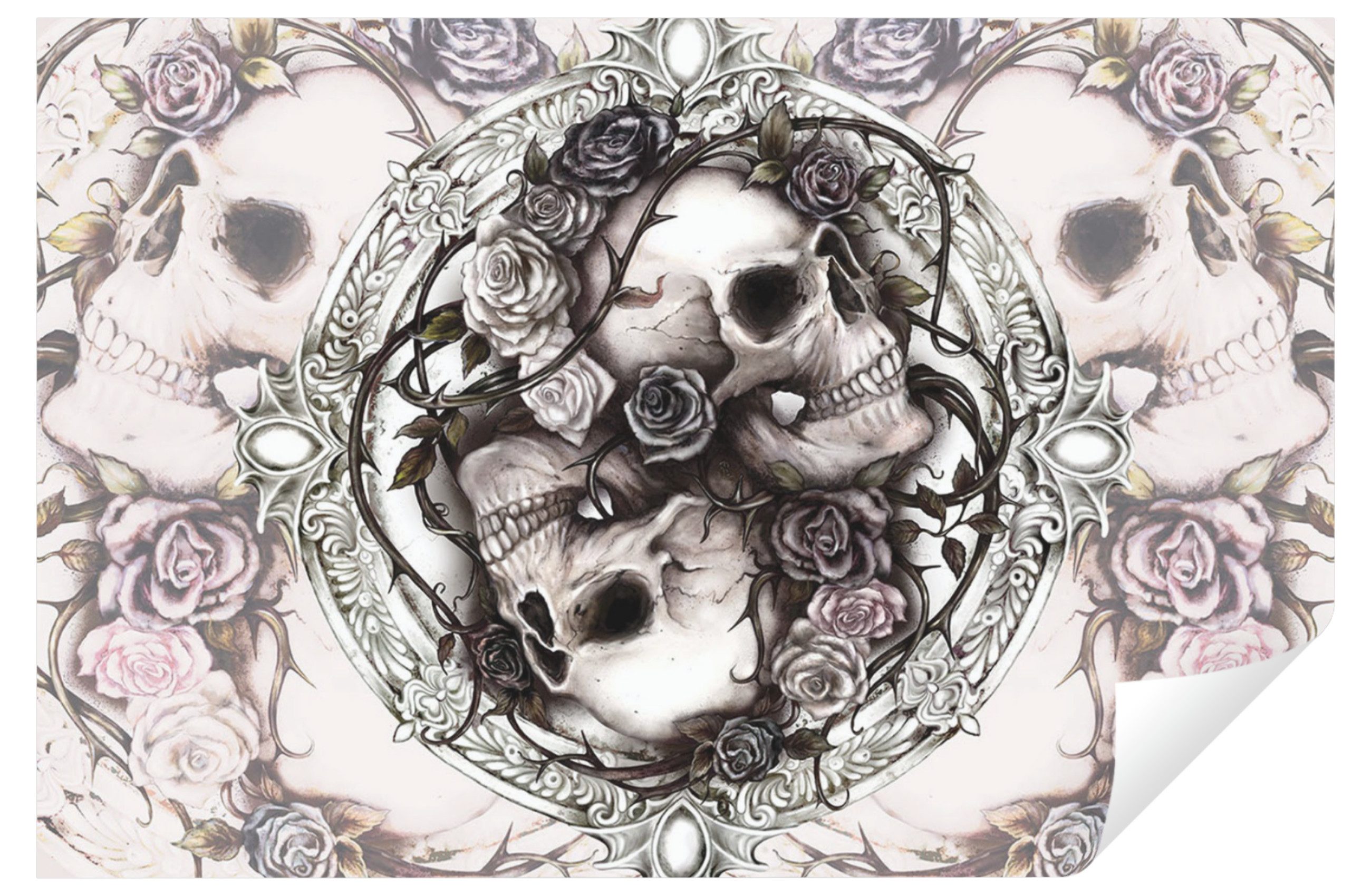 Wallarena Fototapete Totenkopf Schädel Blumen Tapete Wohnzimmer Schlafzimme günstig online kaufen