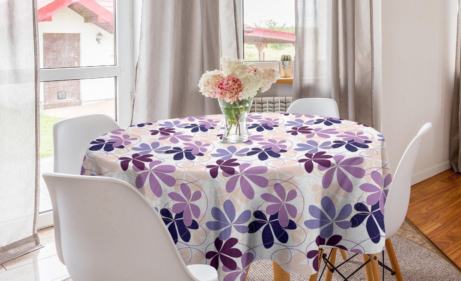 Abakuhaus Tischdecke Kreis Tischdecke Abdeckung für Esszimmer Küche Dekoration, Blumen Blühende Frühlingsblumenblätter