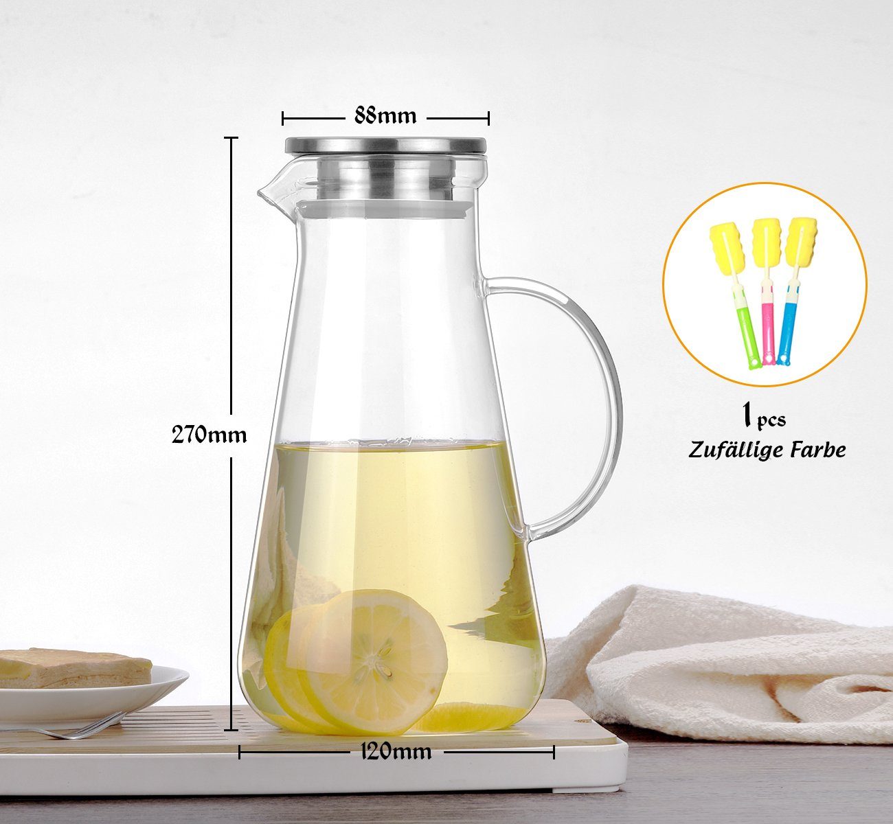 Homewit Wasserkaraffe »2,2L Glas Wasserkaraffe Wasserkrug Kühlkaraffe