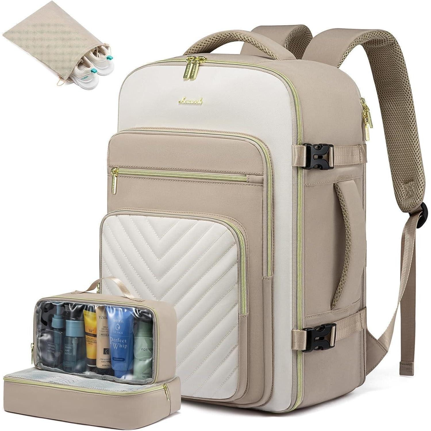LuxusKollektion Reiserucksack Handgepäck Rucksack 40L Damen Laptop Reiserucksack 17 Zoll Beige Khaki