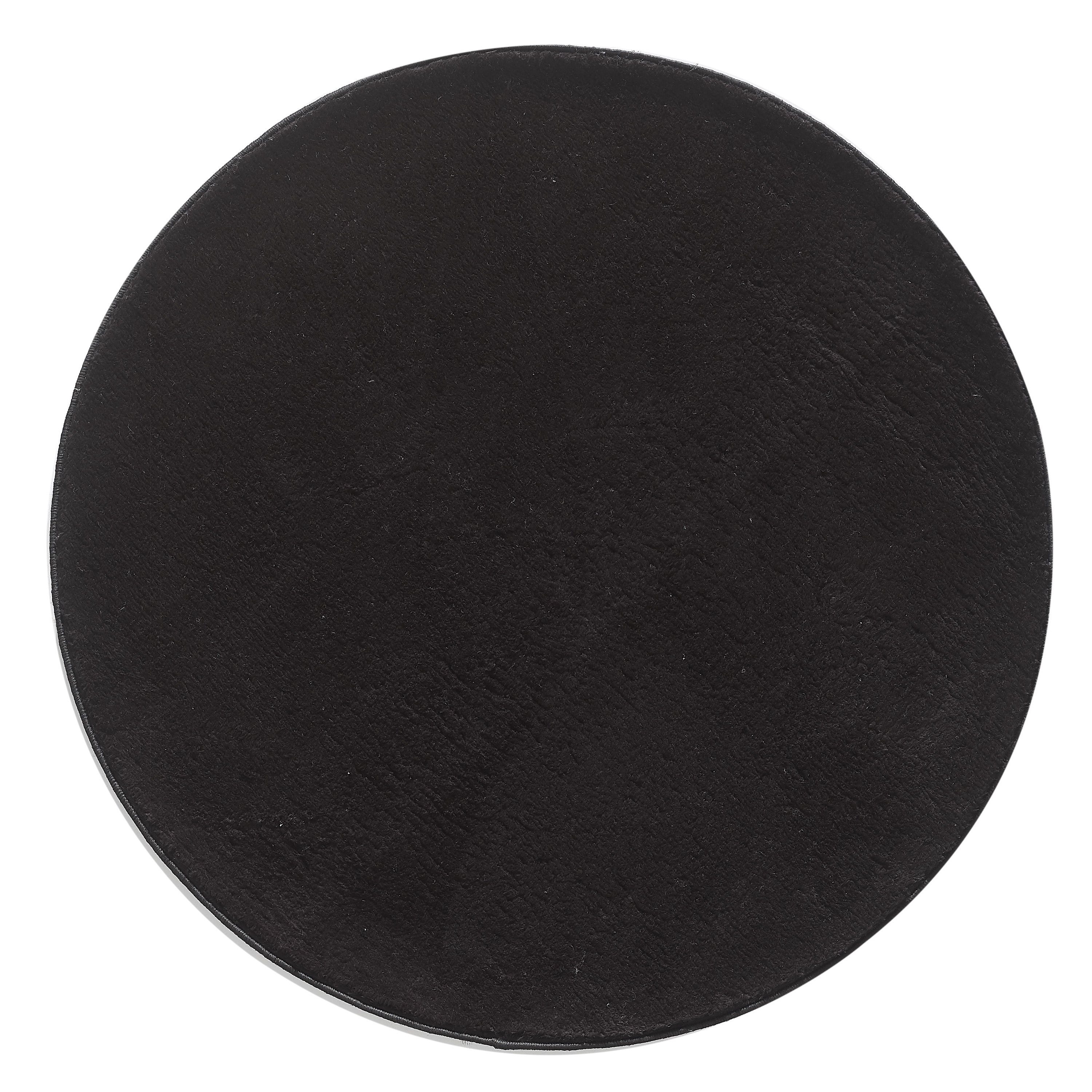 Teppich Unicolor - Einfarbig, HomebyHome, Rund, Höhe: 25 mm, Teppich Rund Shaggy Wohnzimmer Einfarbig Plüsch Versch. Größen Farben Schwarz