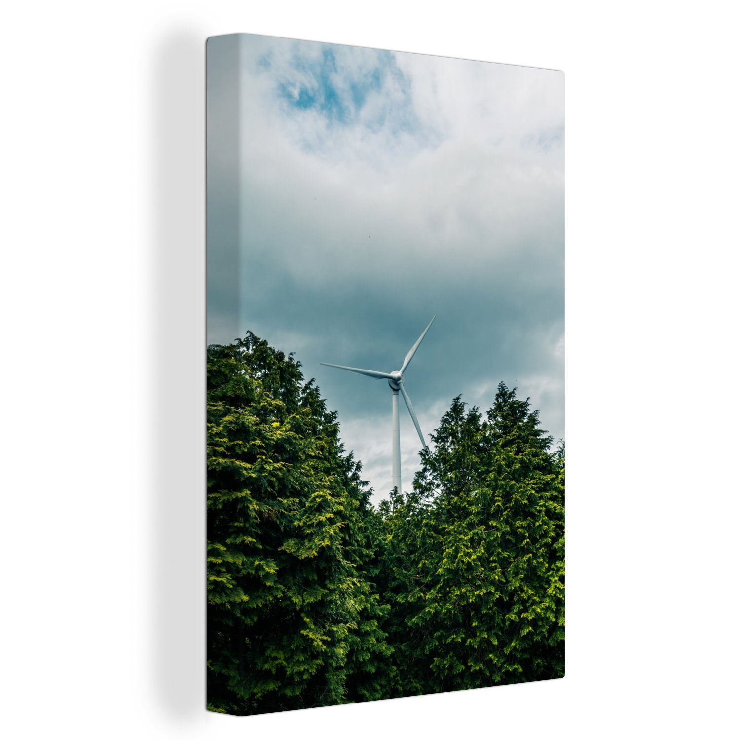 OneMillionCanvasses® Leinwandbild Die Windparks (1 überragt Zackenaufhänger, eines Leinwandbild Gemälde, in St), Bäume, bespannt Windturbine 20x30 Japan cm fertig inkl. die