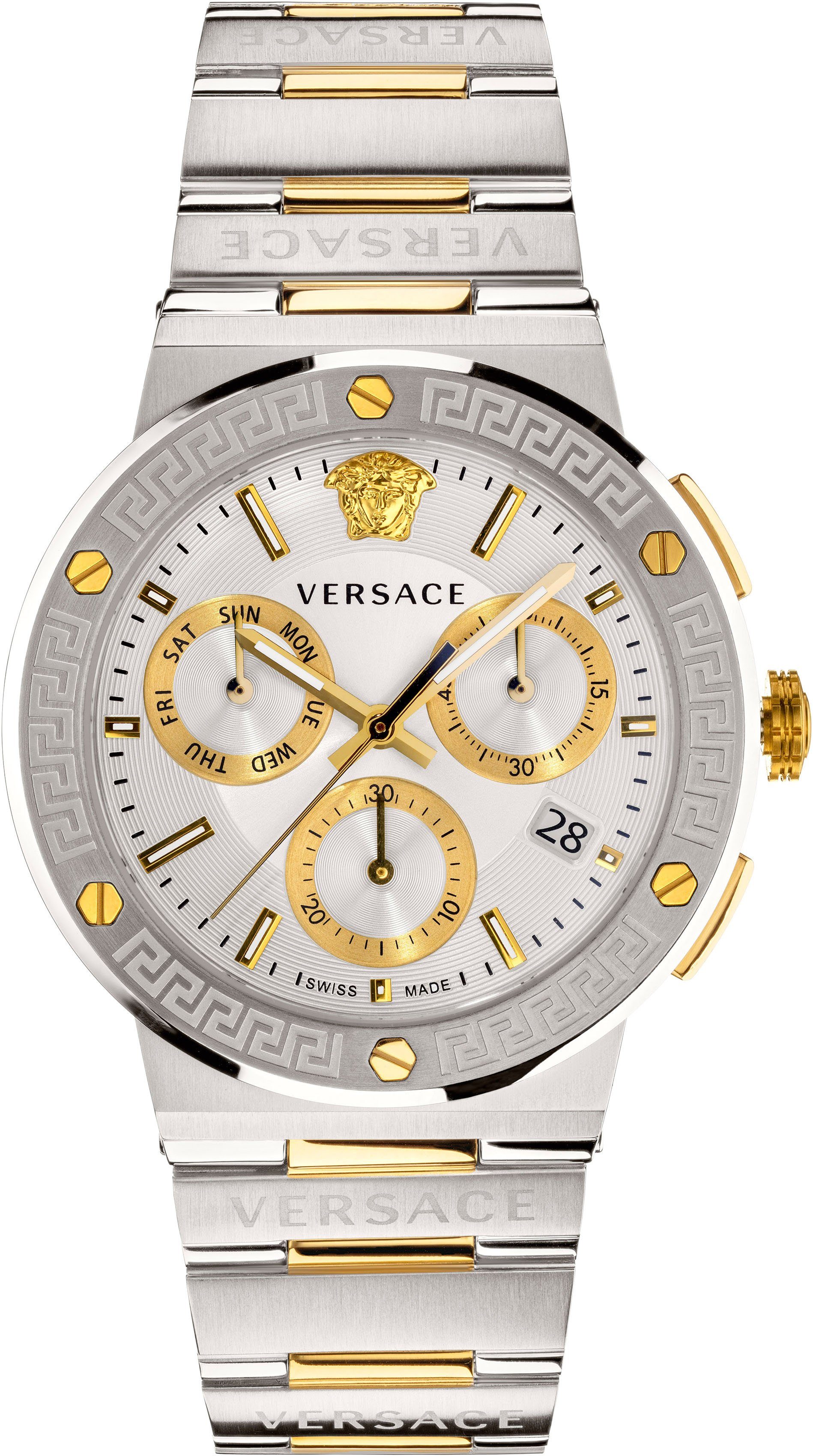 Versace Chronograph GRECA LOGO CHRONO, VEZ900321, Quarzuhr, Armbanduhr, Herren, Datum, Stoppfunktion, Swiss Made,bicolor