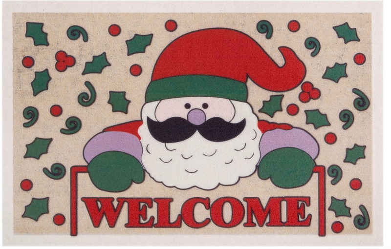 Fußmatte Welcome Weihnachtsmann, Home affaire, rechteckig, Höhe: 6 mm, Motiv Weihnachten, mit Spruch, Rutschfest, Schmutzfang