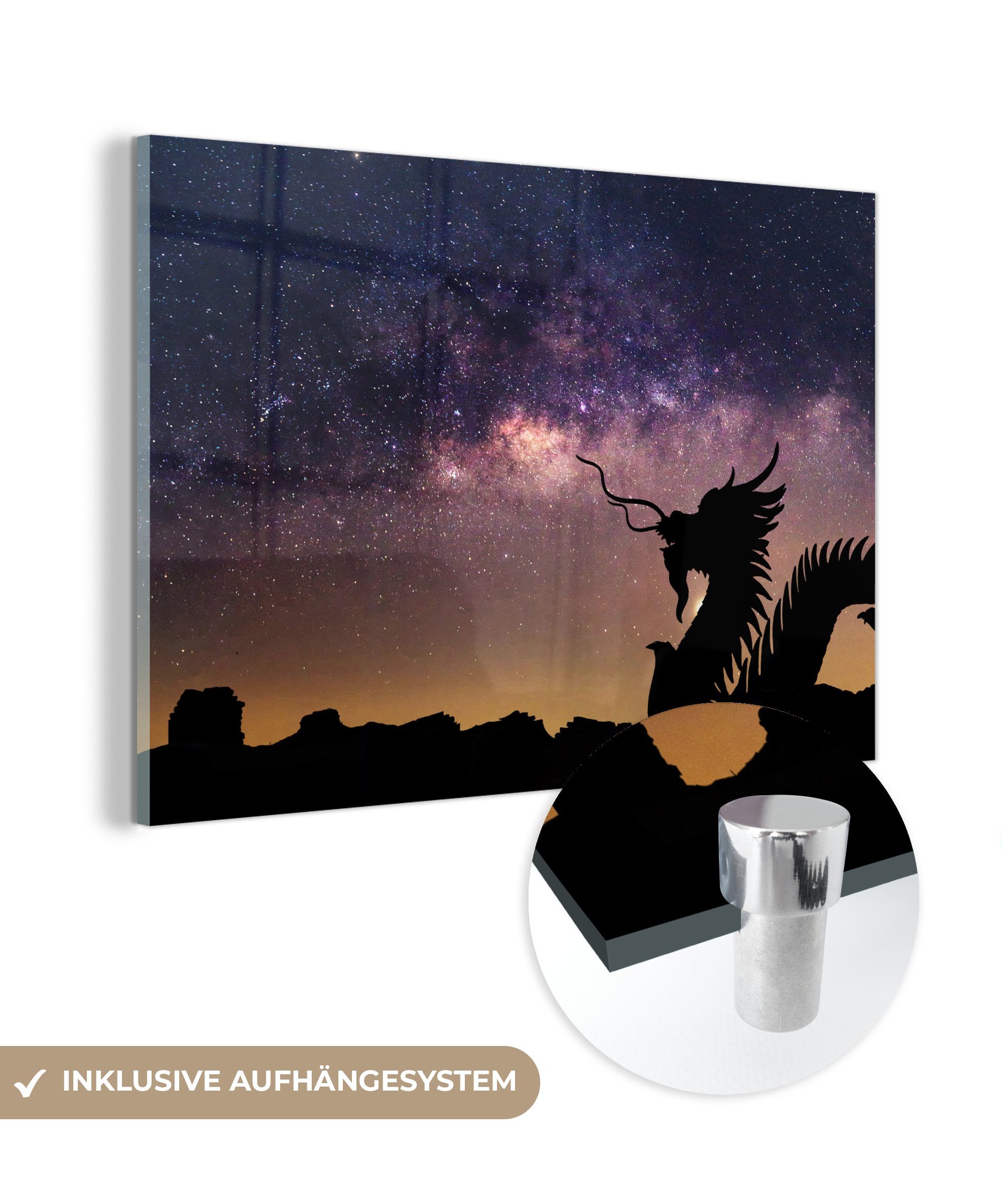 MuchoWow Acrylglasbild Chinesischer Drache mit Blick auf die Milchstraße, (1 St), Acrylglasbilder Wohnzimmer & Schlafzimmer