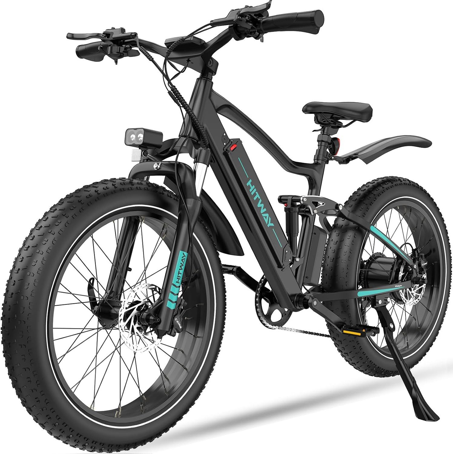 HITWAY E-Bike Mountainbike 26*4,0 Zoll Elektrofahrrad EMTB mit 48V15Ah Samsung Akku, 7 Gang shimano shimano Schaltwerk, Kettenschaltung, 250W Heckmotor, 720 Wh, Pedelec mit 2 Stoßdämpfer, APP Funktion E-Mountainbike für Erwachsene
