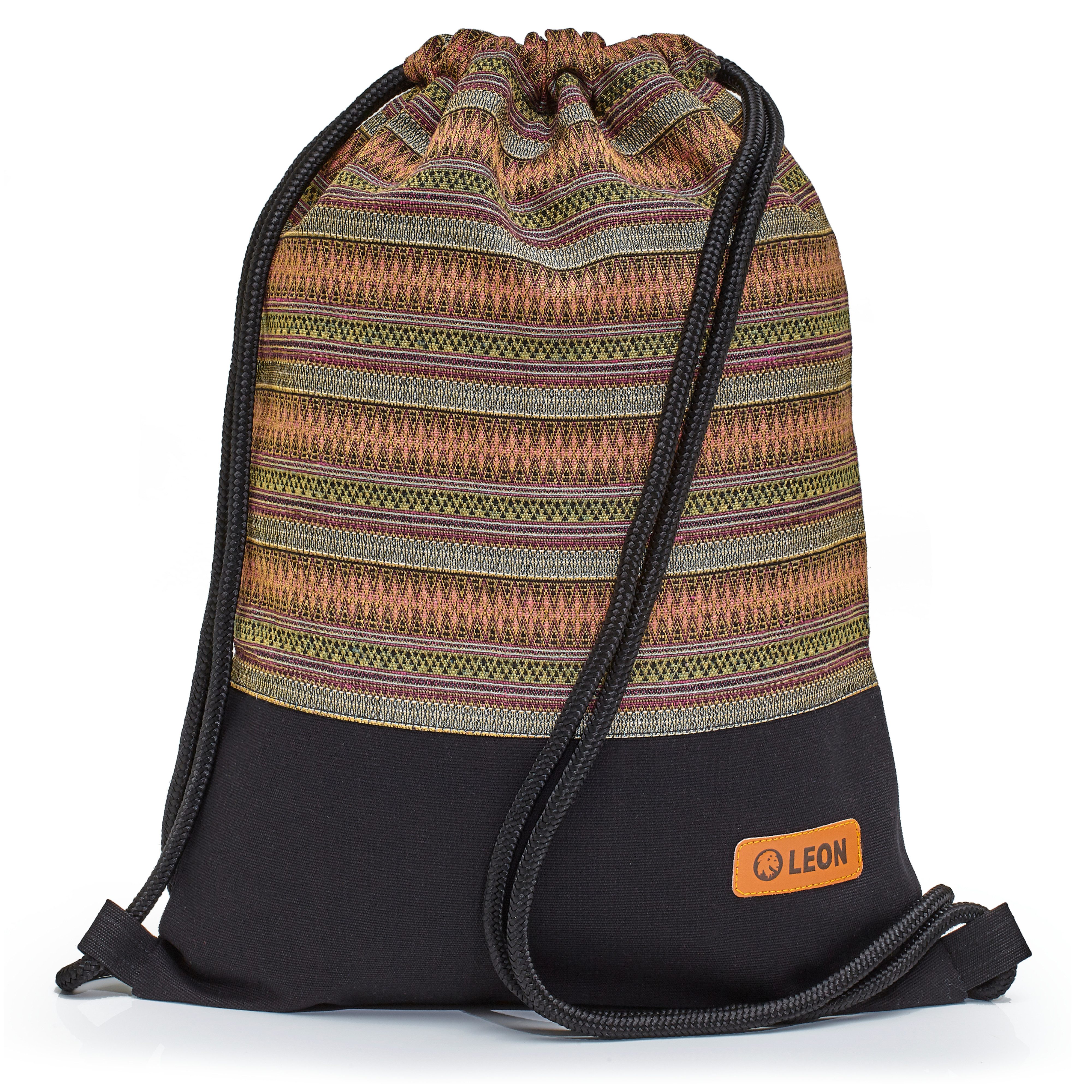 By Bers Turnbeutel Leon By Bers Turnbeutel Beutelrucksack Freizeitrucksack (Tagesrucksack Turnbeutel Beutelrucksack Freizeitrucksack für Strand Sport Festival Freizeit Alltag Einkauf aus Baumwolle Innentasche Schlüsselband), robuste hochwertige Baumwolle