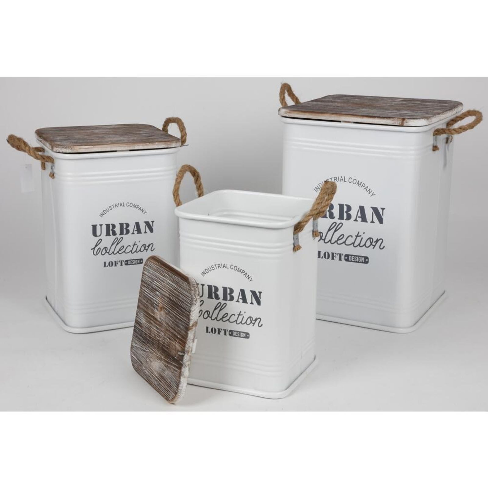 BURI Hocker 3er Set Sitztonnen Metall Hocker Deckel Dekoration Box Aufbewahrung Gä