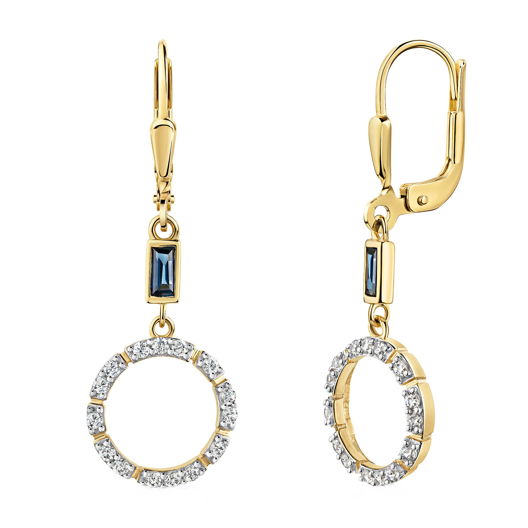 Firetti Paar Ohrhänger Schmuck Geschenk Gold 333 Ohrschmuck Ohrringe Baguette Kreis, mit Zirkonia (synth), Saphir