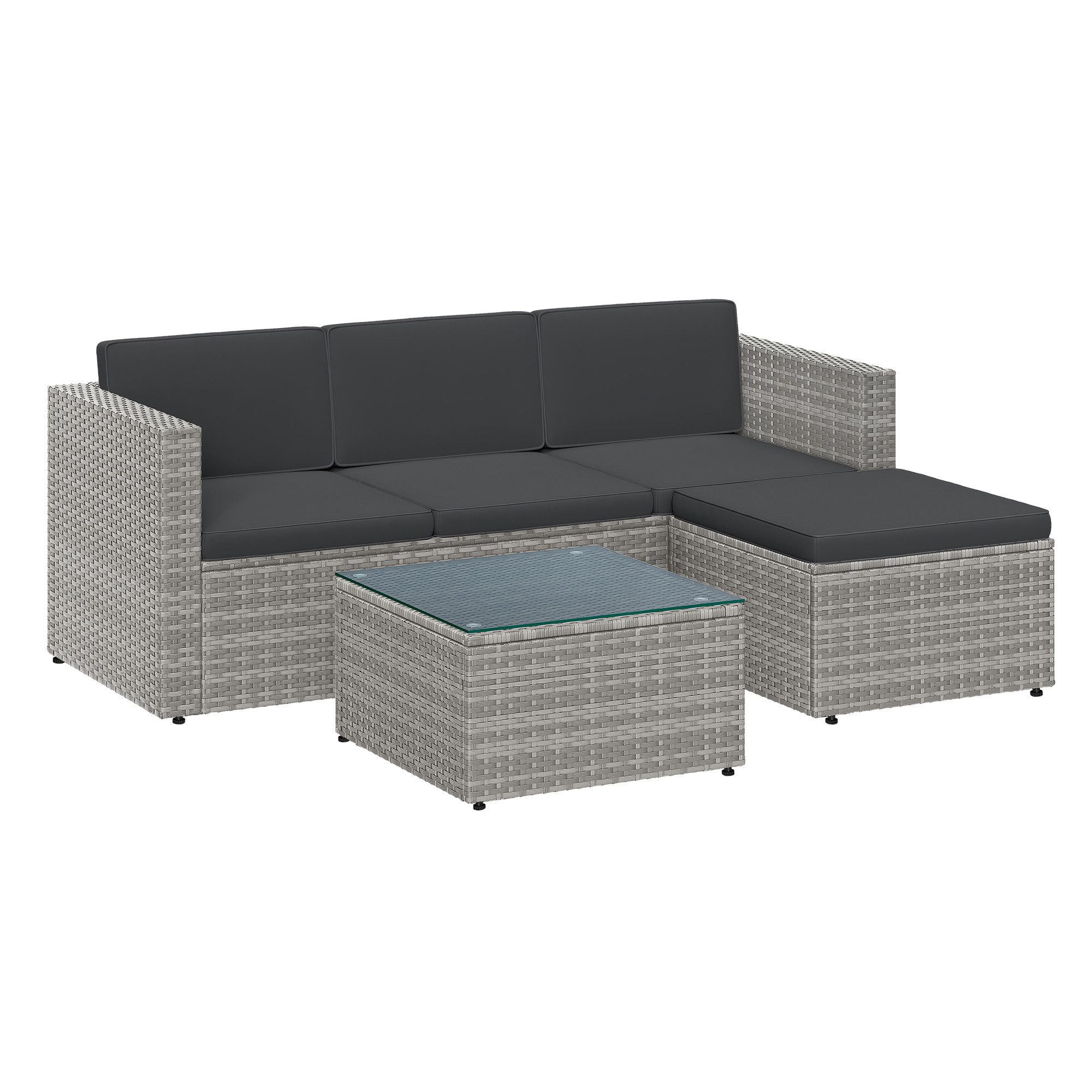 SONGMICS Gartenlounge-Set, (5-tlg., 1 Ecksofa, 1 Hocker, 1 Couchtisch, 7 Kissen), Balkonmöbel, handgeflochtenes Rattan