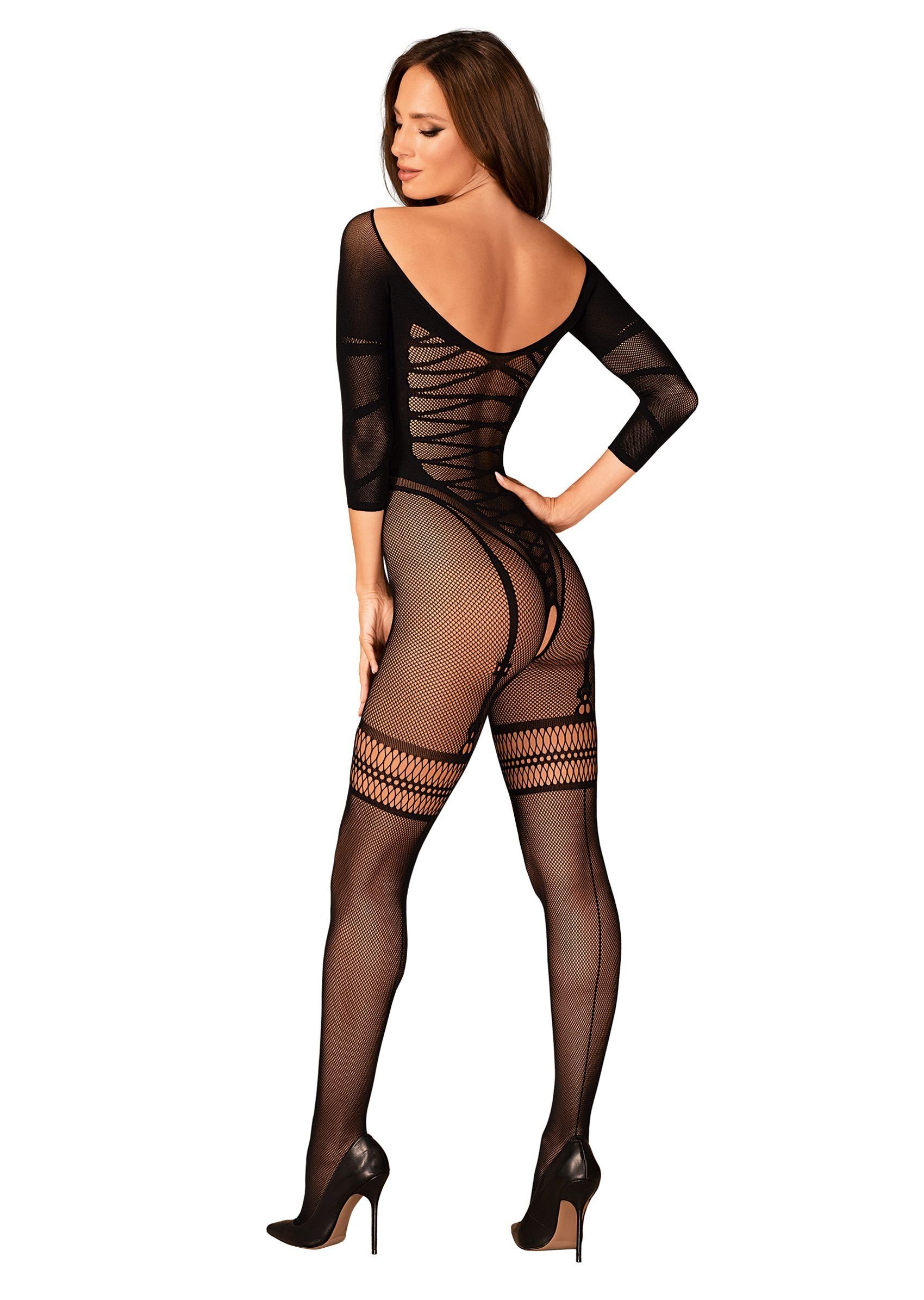 Bodystocking Bodystocking (1 Catsuit DEN ouvert Netz 20 schwarz St) Obsessive